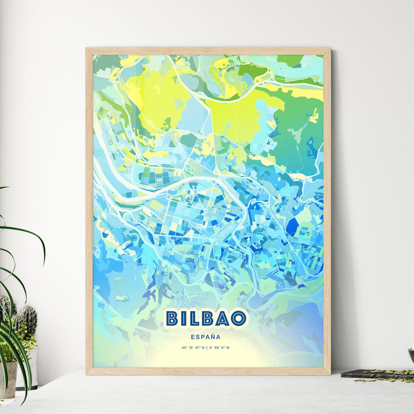 Colorful Bilbao Spain Fine Art Map Cool Blue