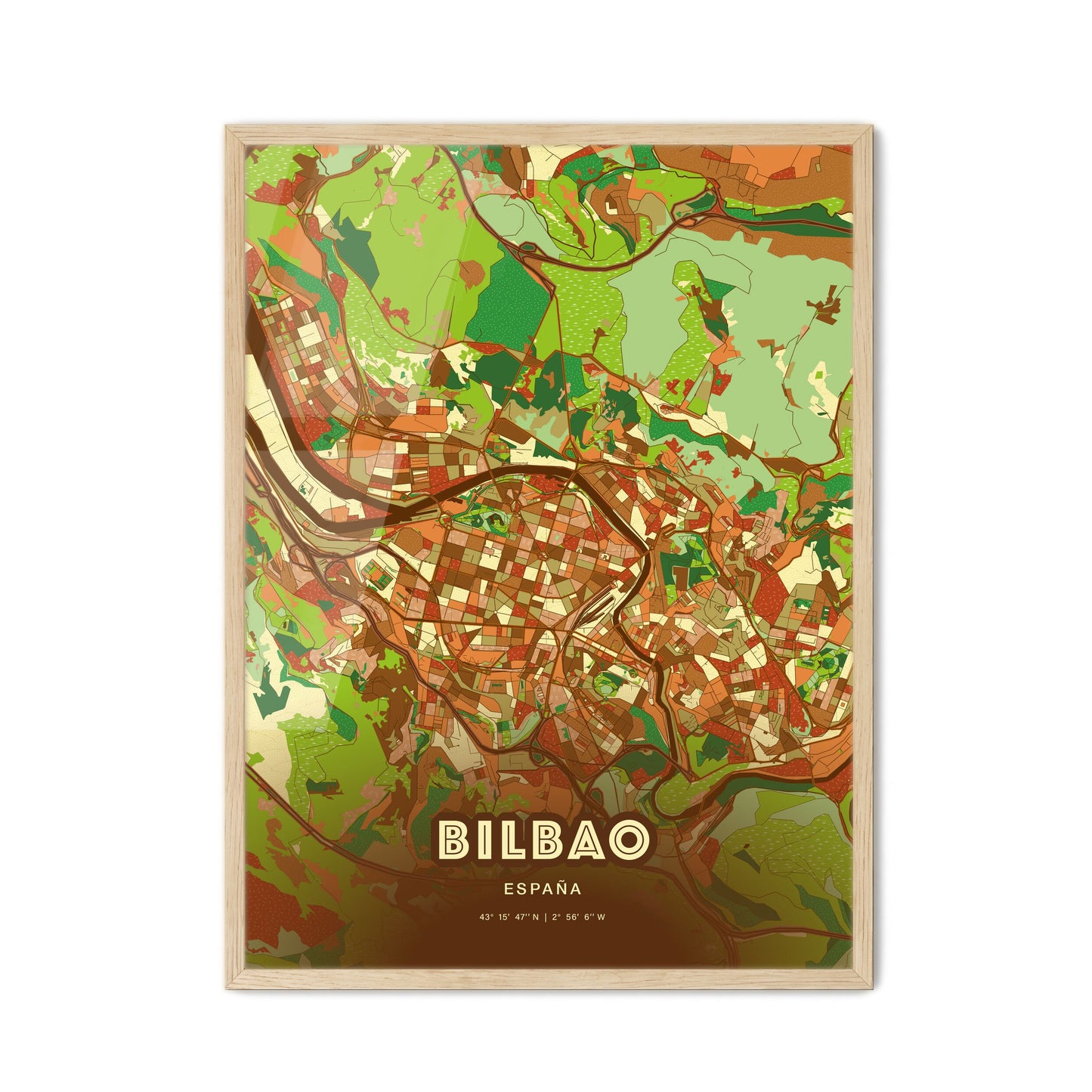 Colorful Bilbao Spain Fine Art Map Farmhouse