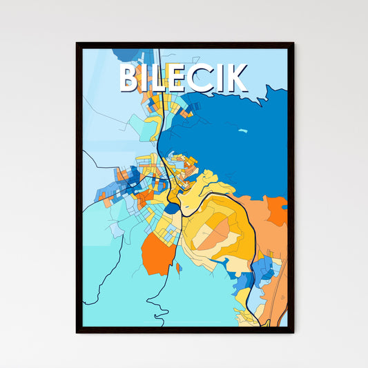 BILECIK TURKEY Vibrant Colorful Art Map Poster Blue Orange