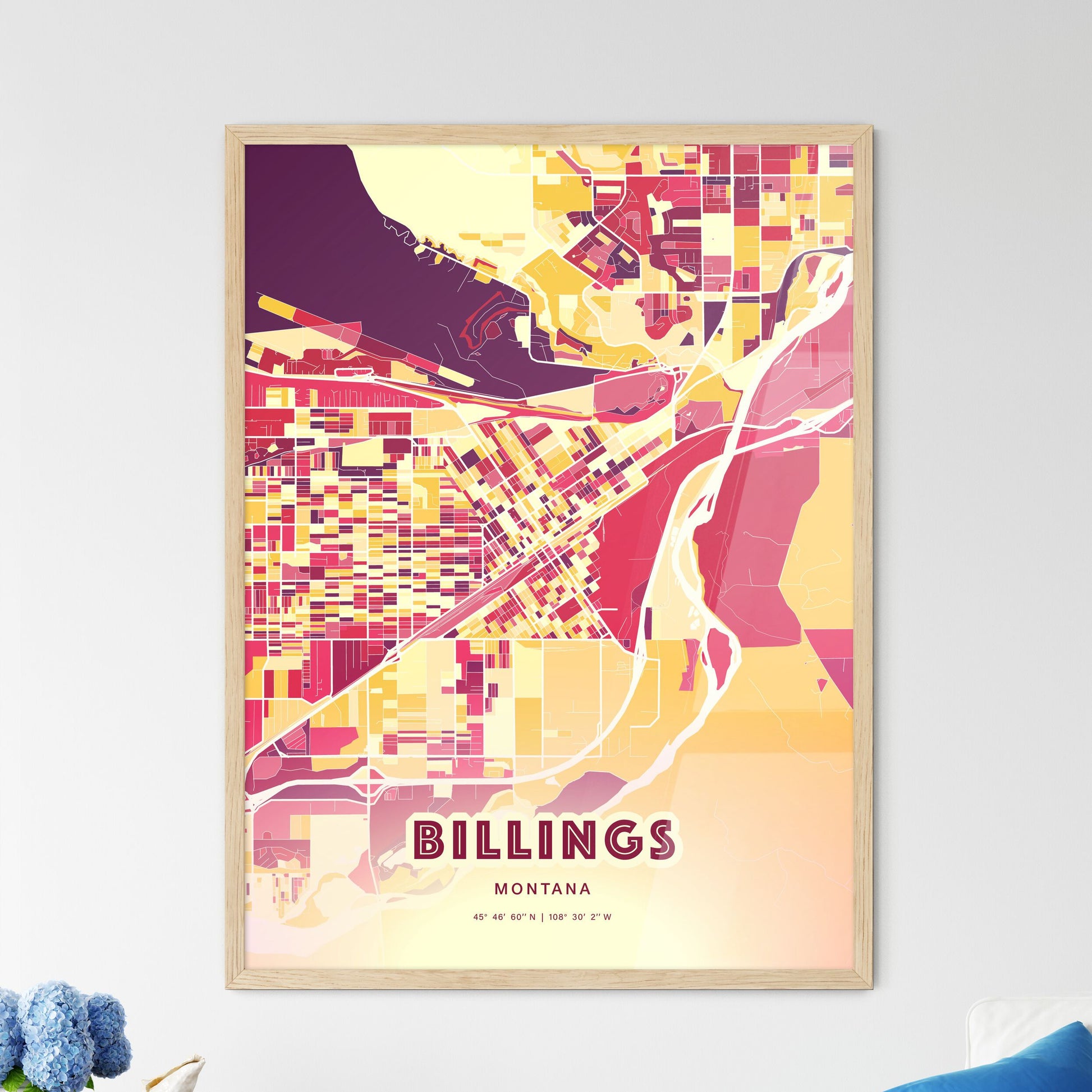 Colorful Billings Montana Fine Art Map Hot Red