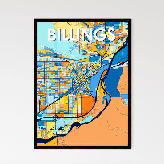 BILLINGS MONTANA Vibrant Colorful Art Map Poster Blue Orange