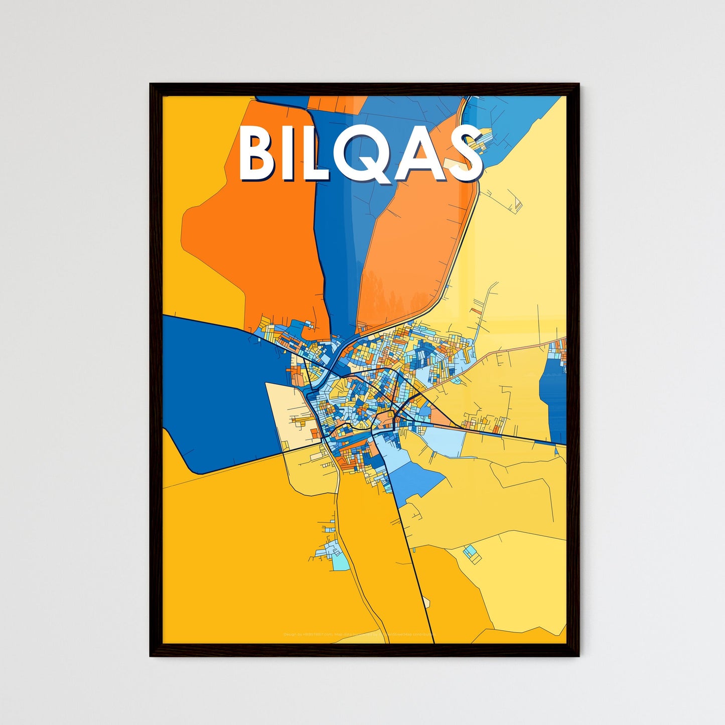 BILQAS EGYPT Vibrant Colorful Art Map Poster Blue Orange