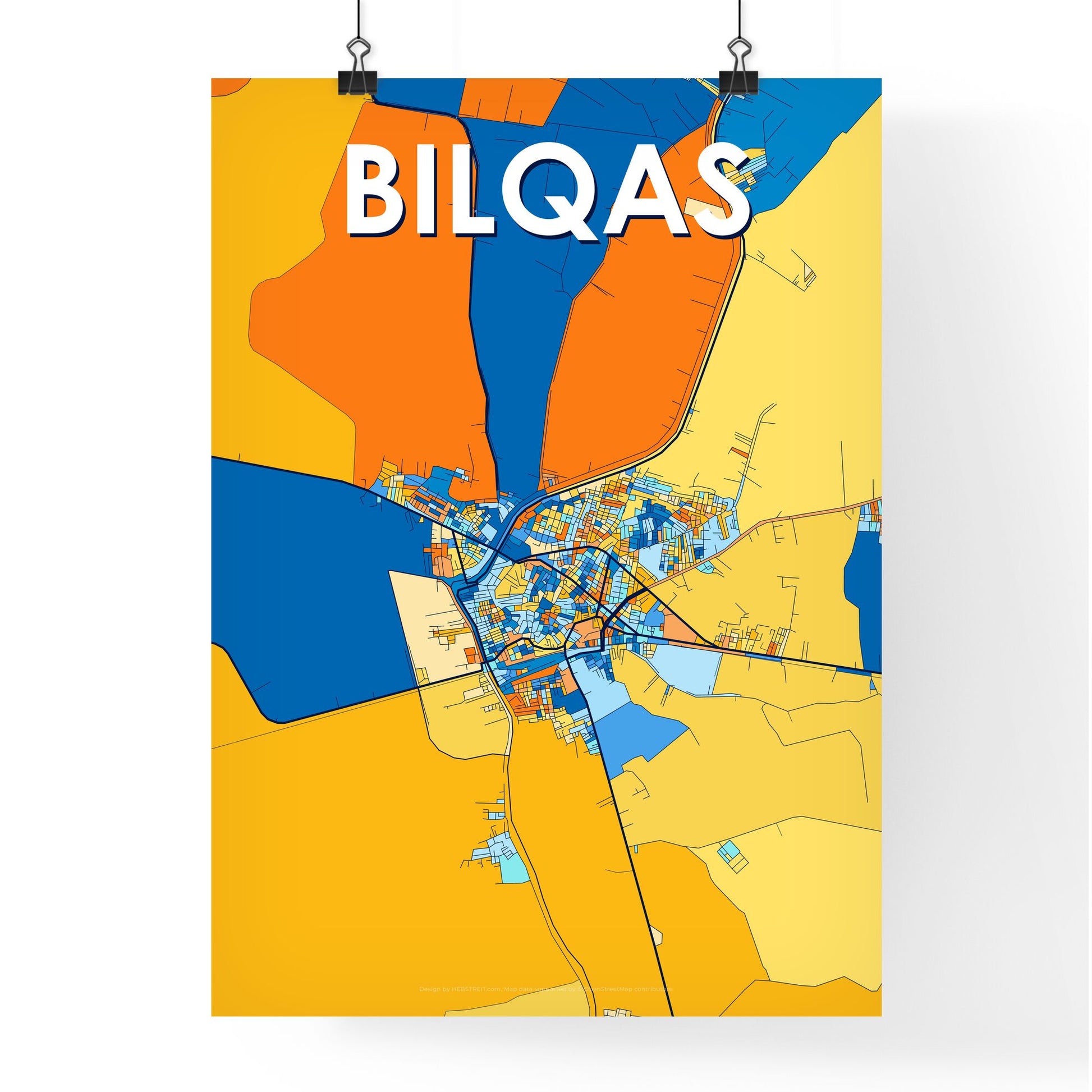 BILQAS EGYPT Vibrant Colorful Art Map Poster Blue Orange