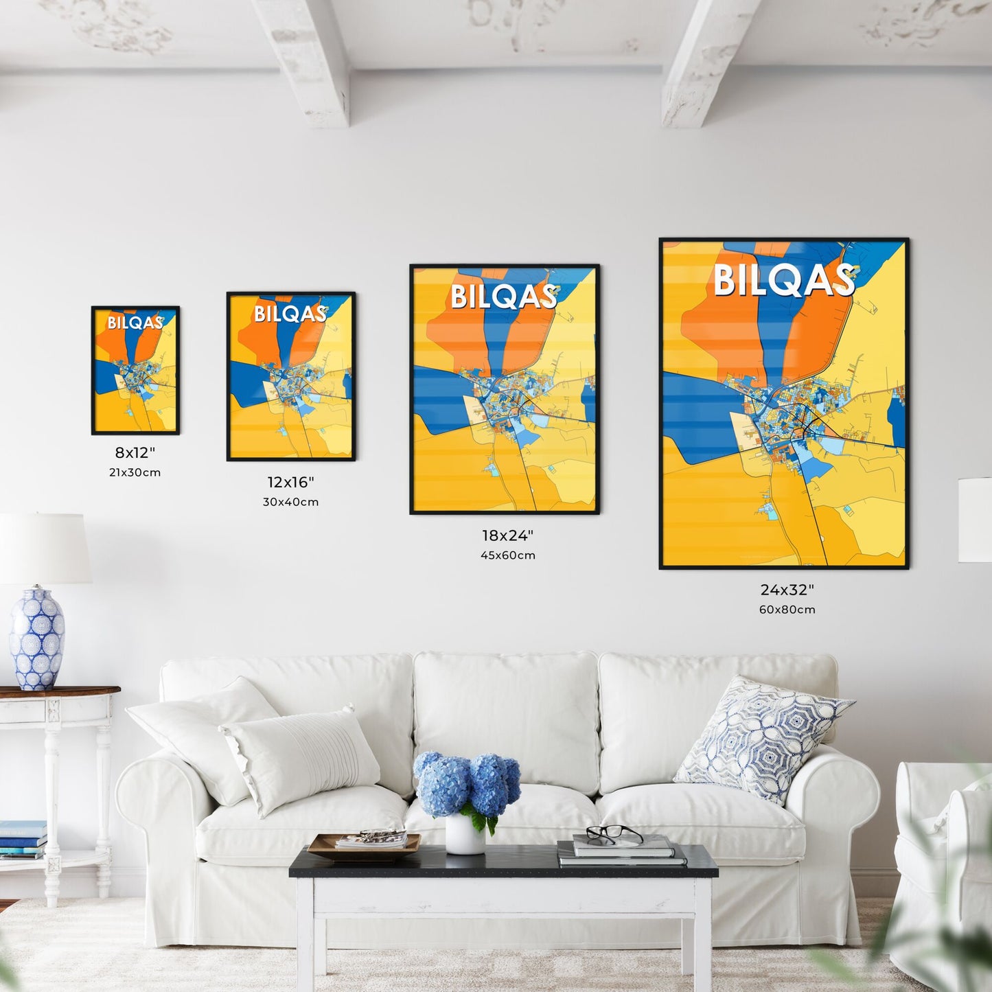 BILQAS EGYPT Vibrant Colorful Art Map Poster Blue Orange