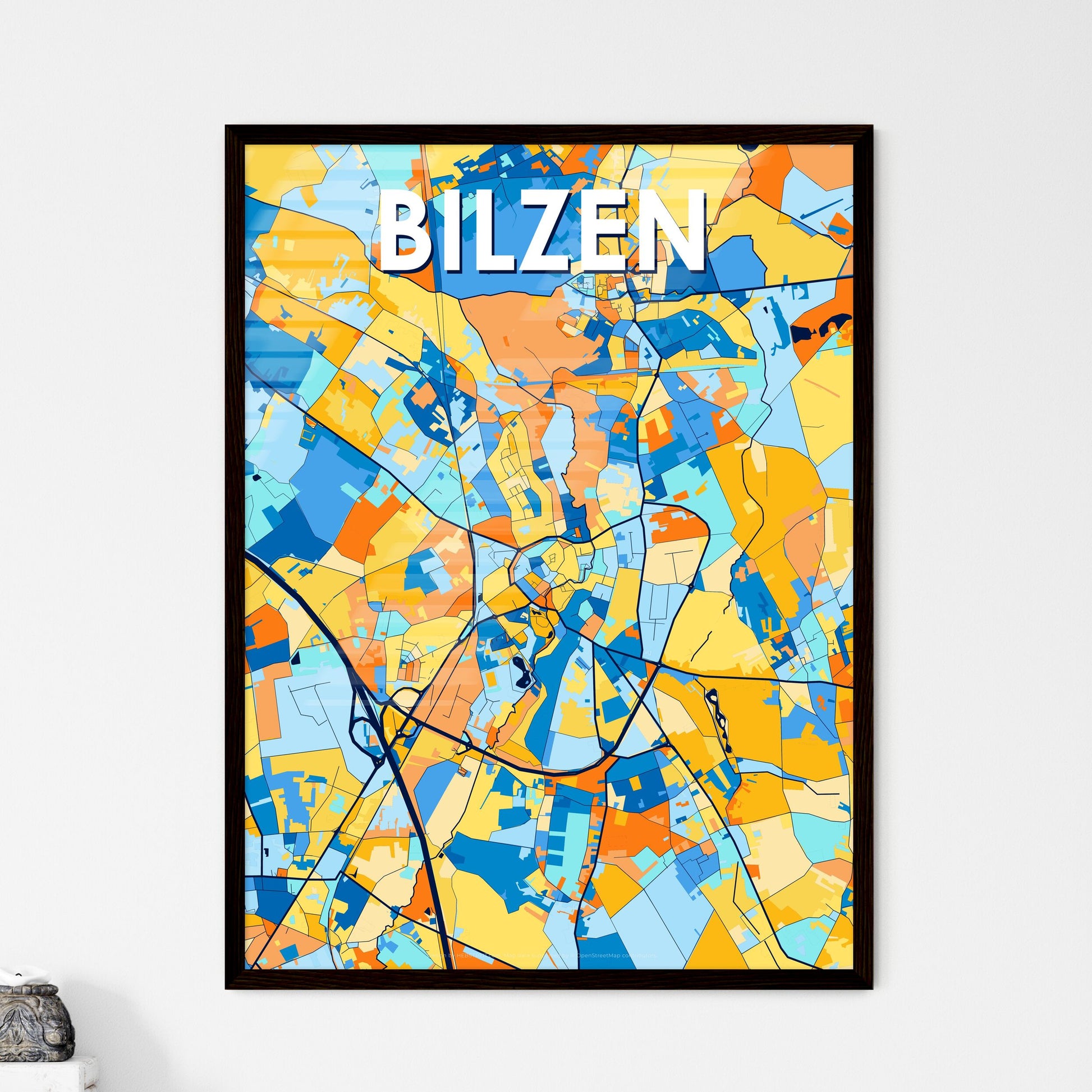 BILZEN BELGIUM Vibrant Colorful Art Map Poster Blue Orange