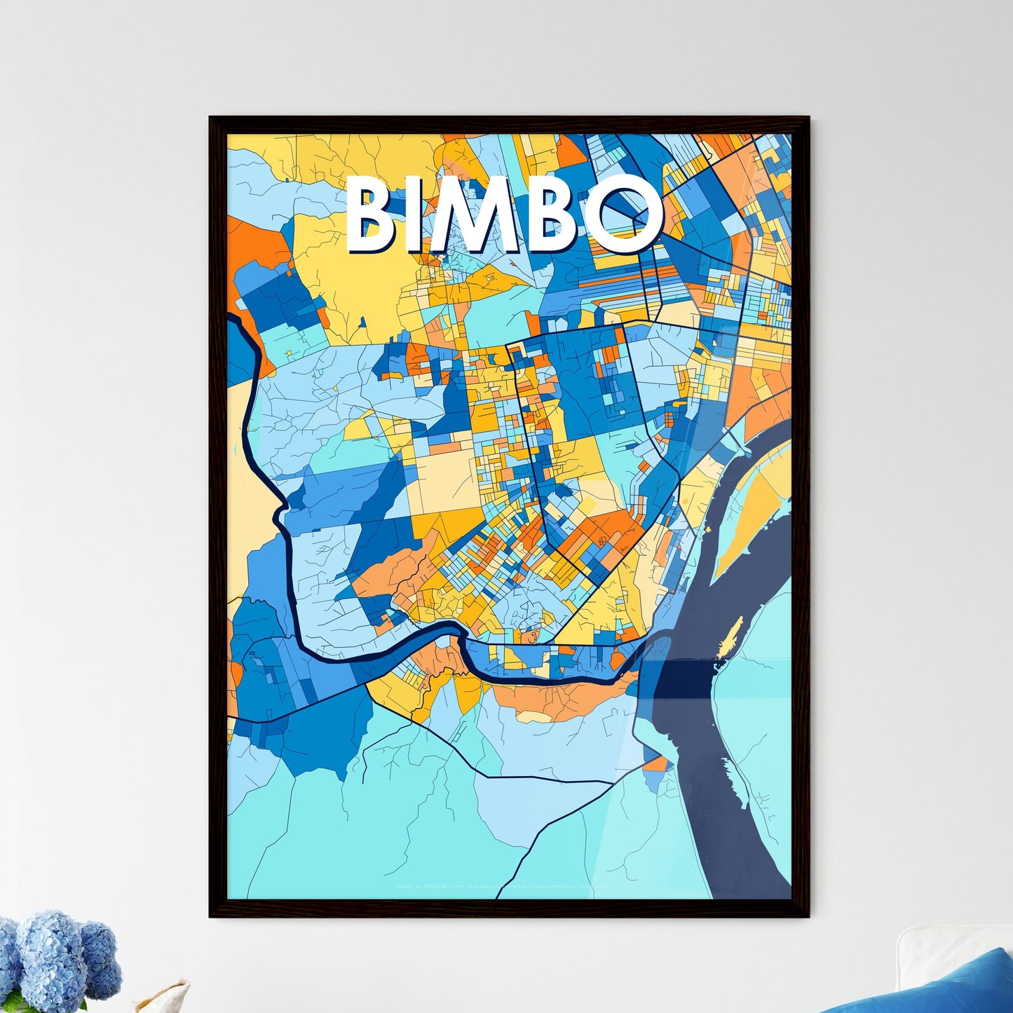 BIMBO CENTRAL AFRICAN REPUBLIC Vibrant Colorful Art Map Poster Blue Orange