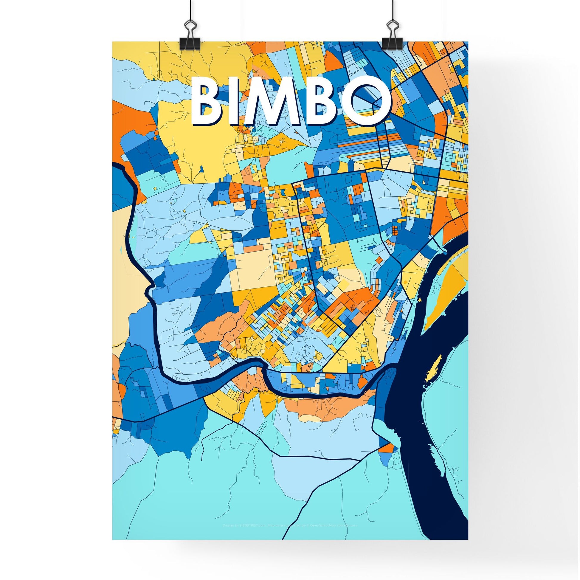 BIMBO CENTRAL AFRICAN REPUBLIC Vibrant Colorful Art Map Poster Blue Orange