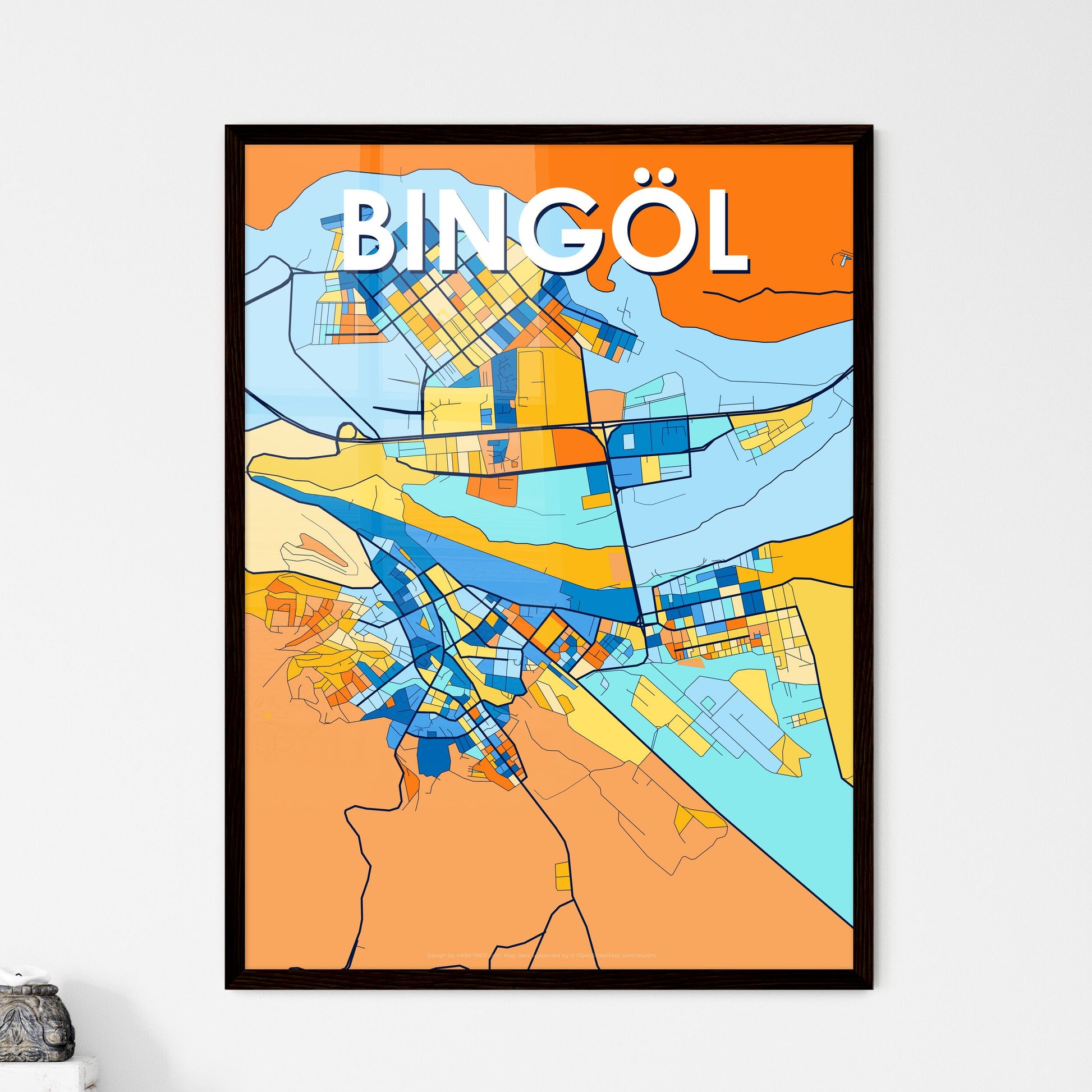 BINGÖL TURKEY Vibrant Colorful Art Map Poster Blue Orange