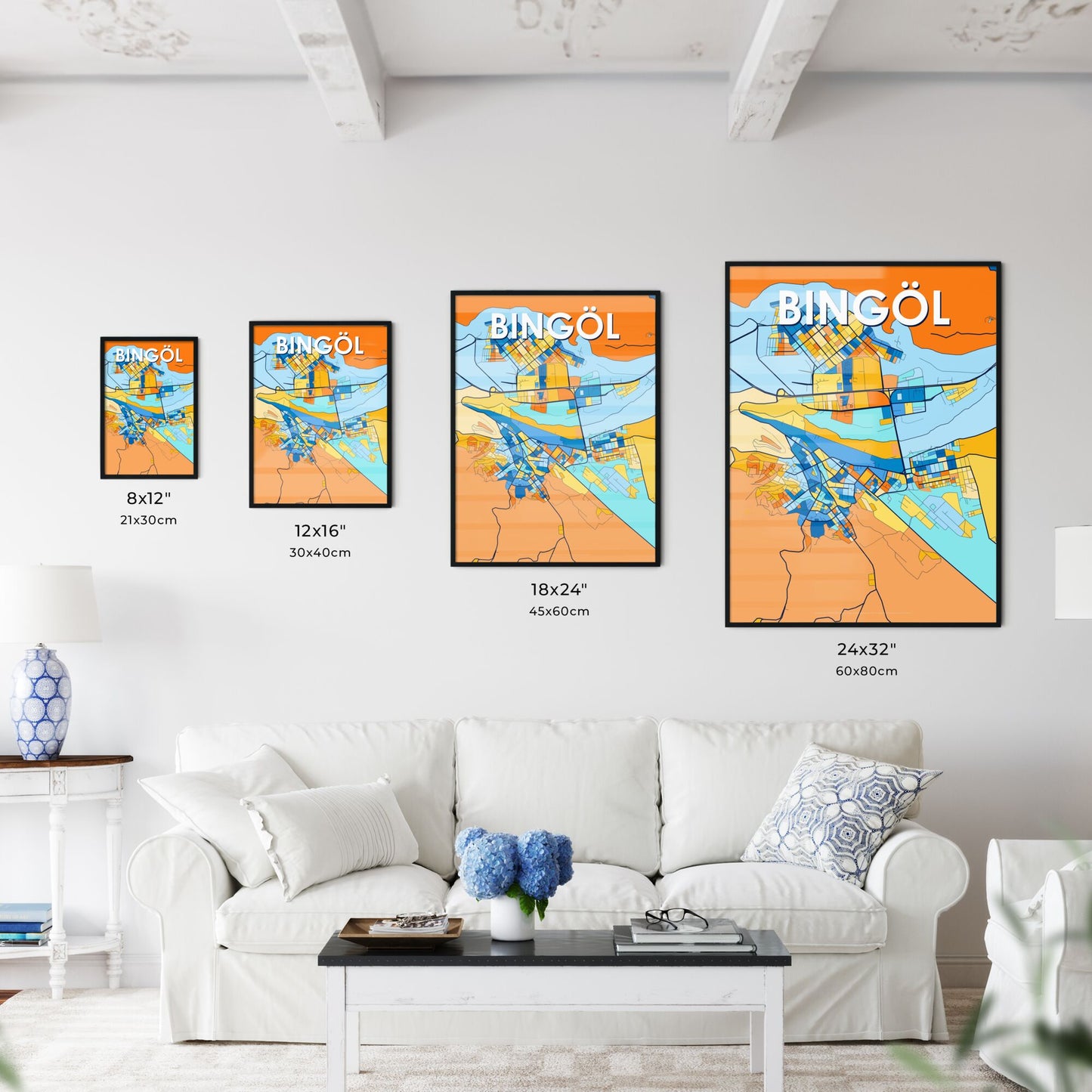 BINGÖL TURKEY Vibrant Colorful Art Map Poster Blue Orange