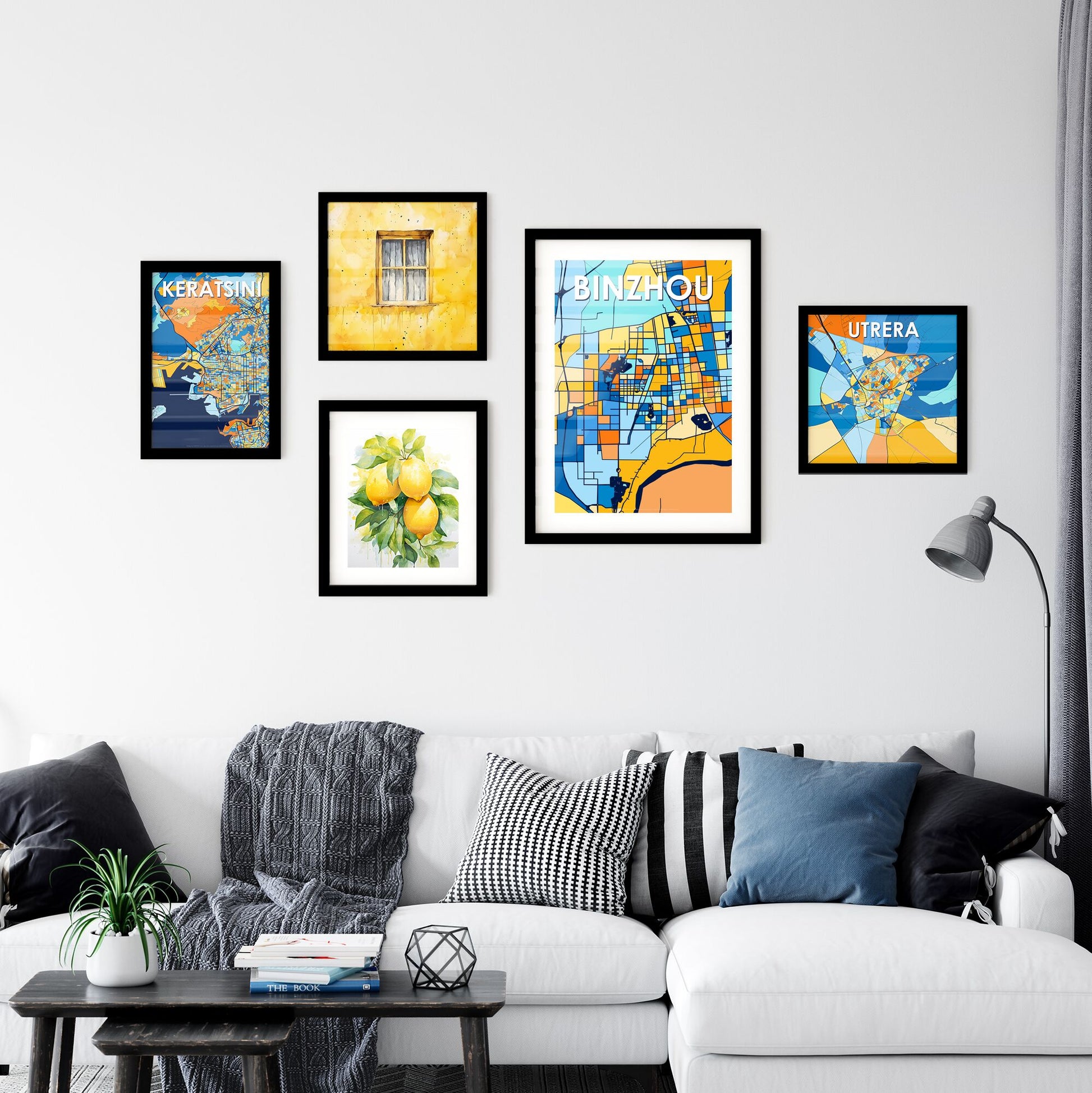 BINZHOU CHINA Vibrant Colorful Art Map Poster Blue Orange