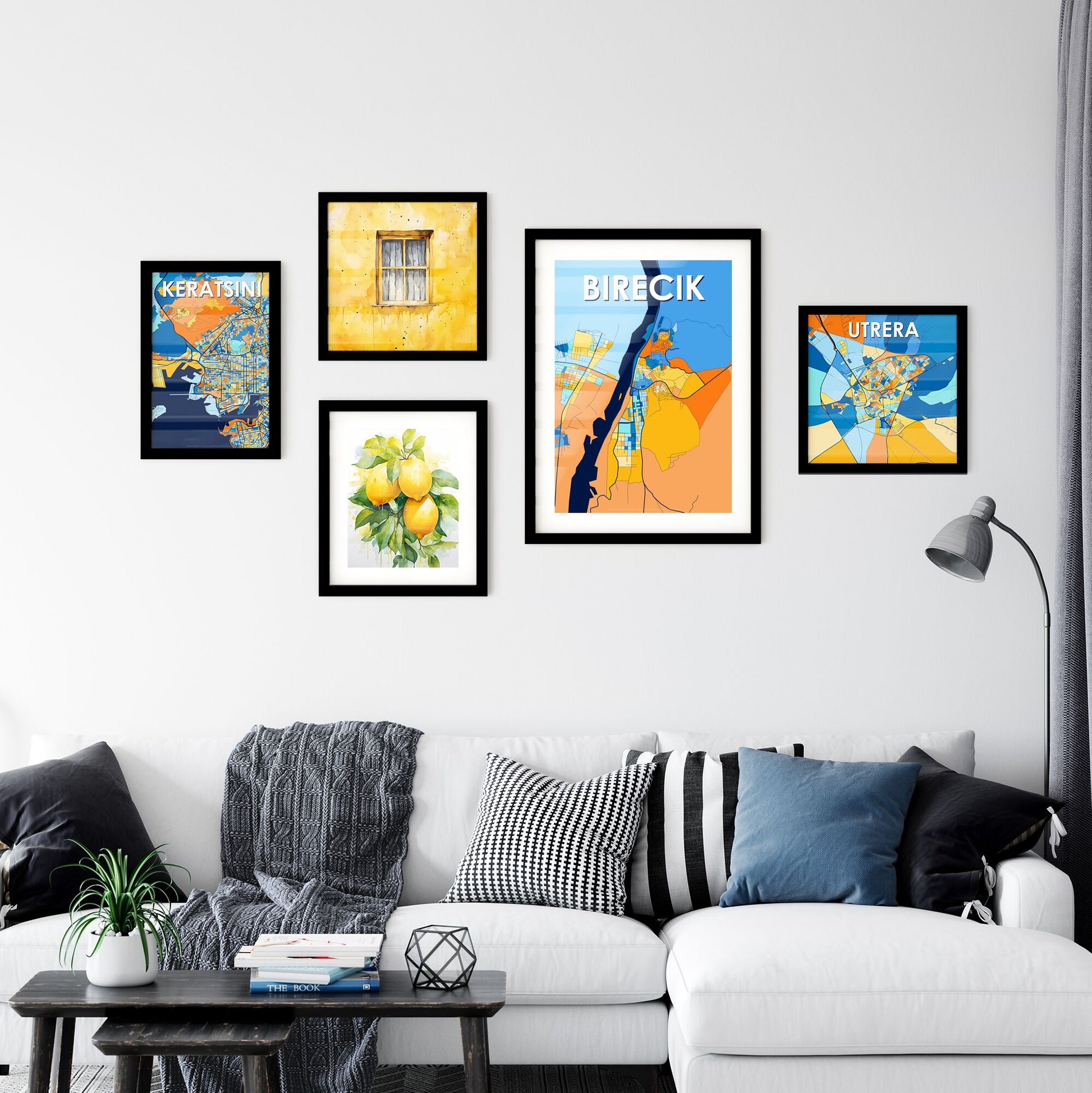 BIRECIK TURKEY Vibrant Colorful Art Map Poster Blue Orange