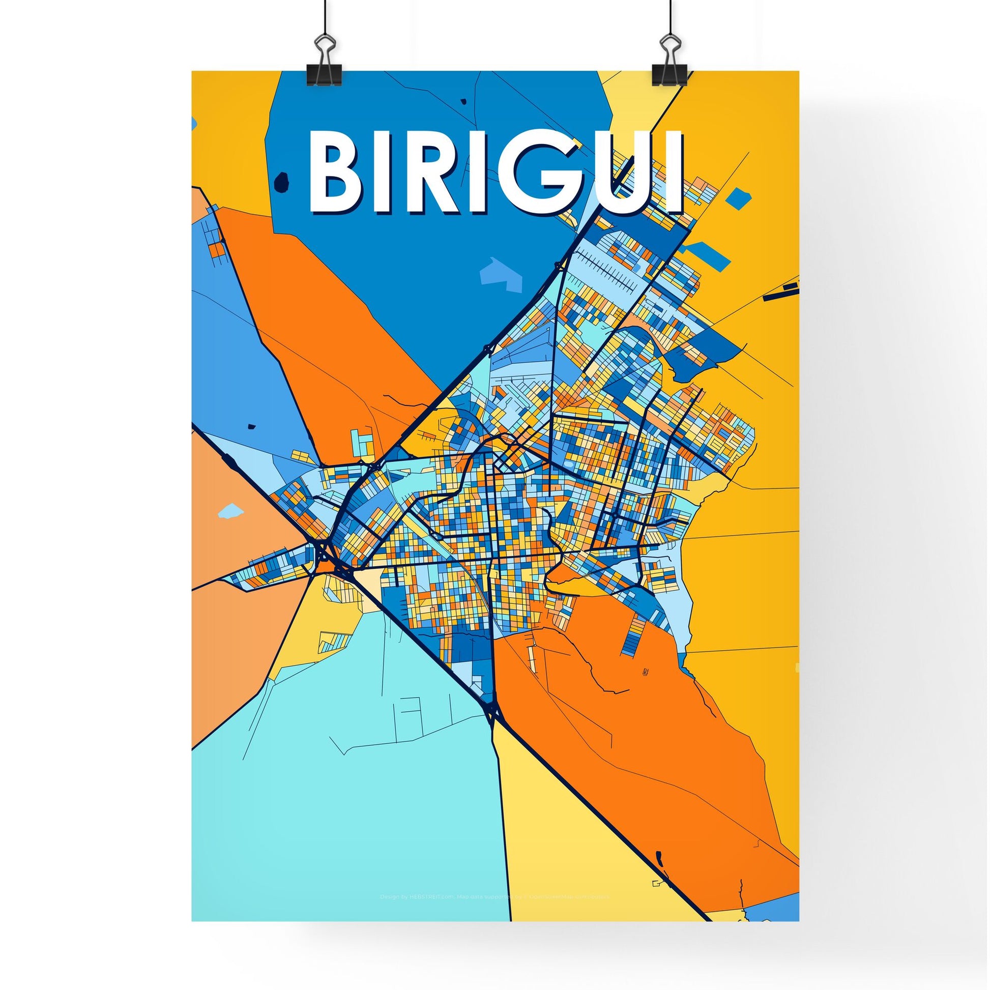 BIRIGUI BRAZIL Vibrant Colorful Art Map Poster Blue Orange