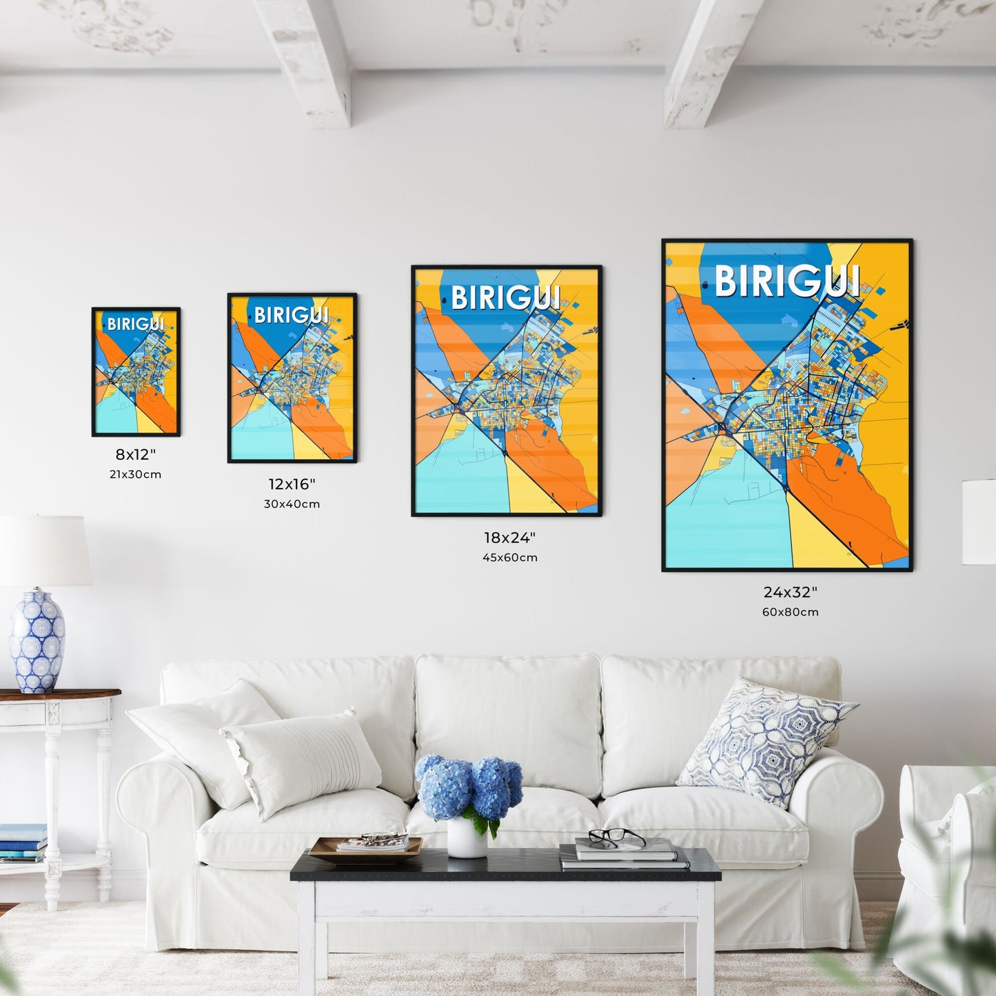 BIRIGUI BRAZIL Vibrant Colorful Art Map Poster Blue Orange