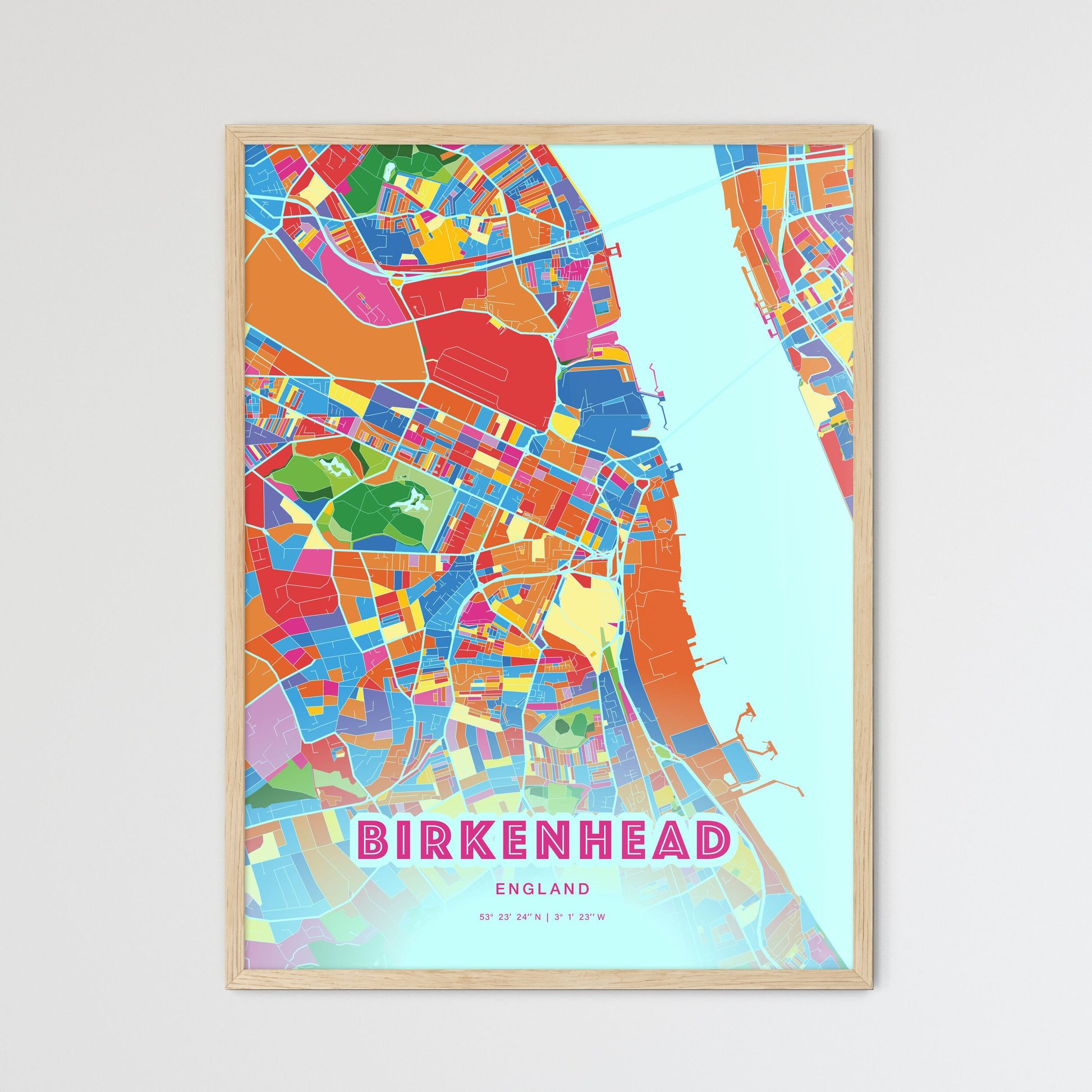 Colorful Birkenhead England Fine Art Map Crazy Colors
