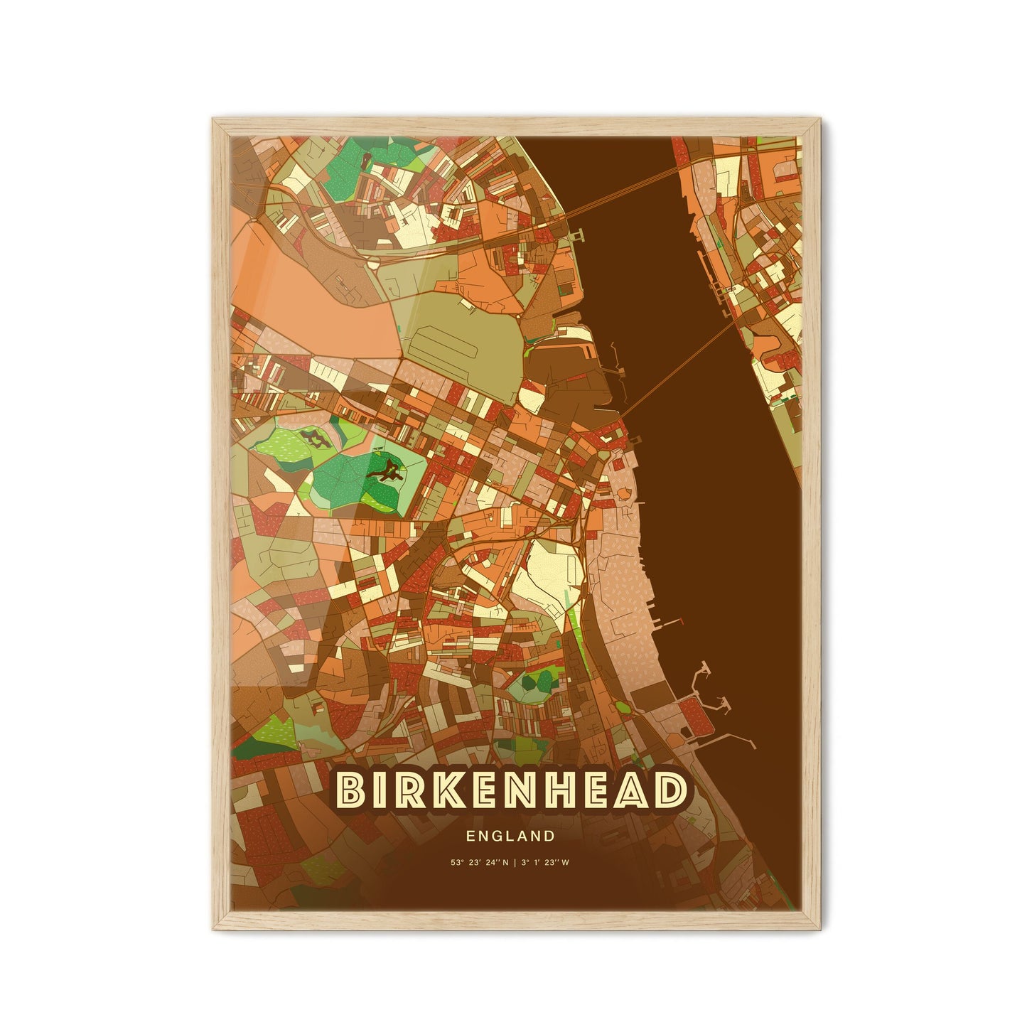 Colorful Birkenhead England Fine Art Map Farmhouse
