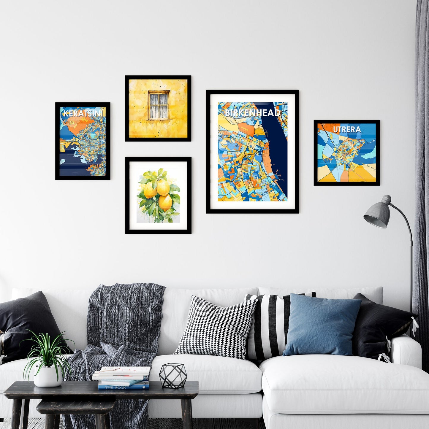 BIRKENHEAD ENGLAND Vibrant Colorful Art Map Poster Blue Orange