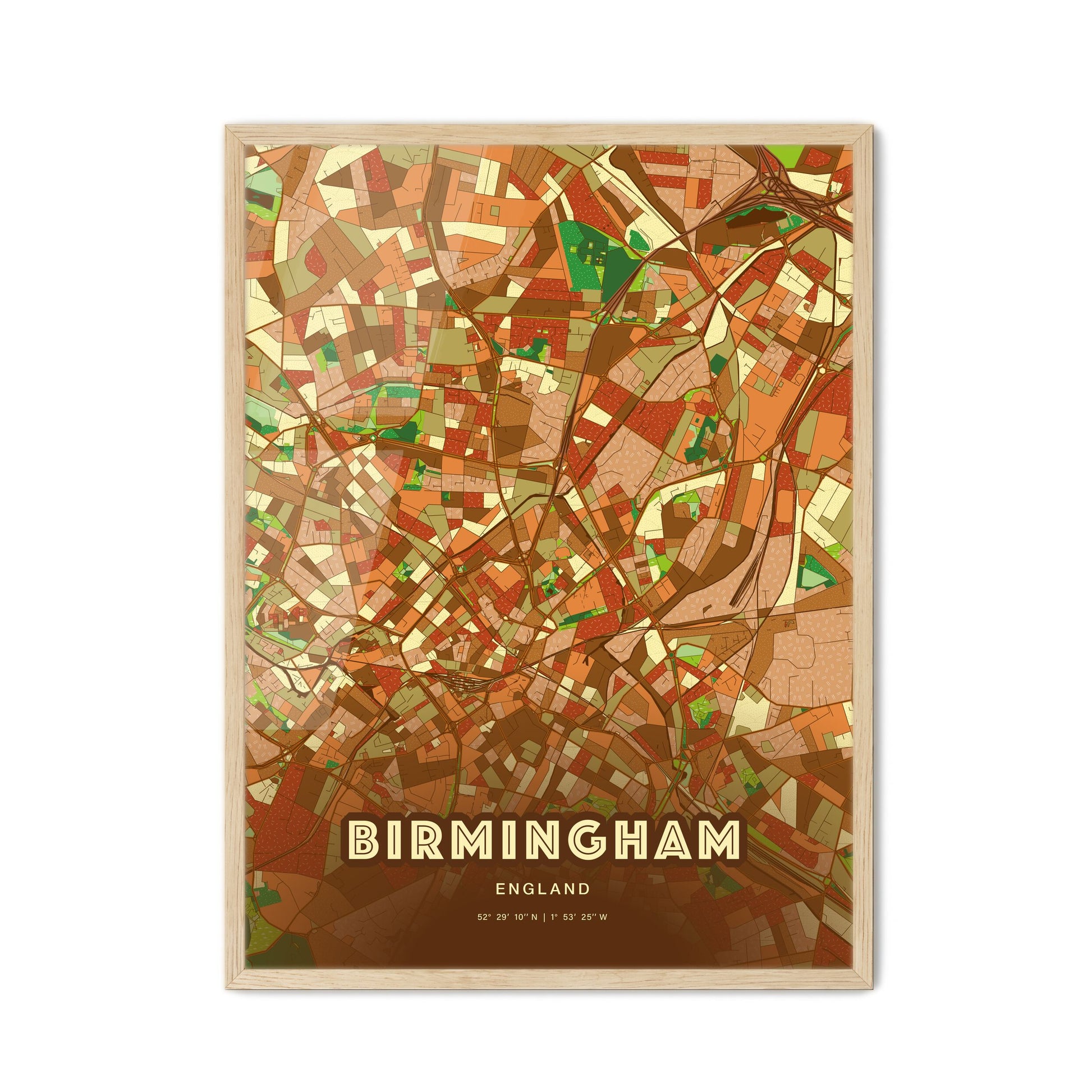 Colorful Birmingham England Fine Art Map Farmhouse