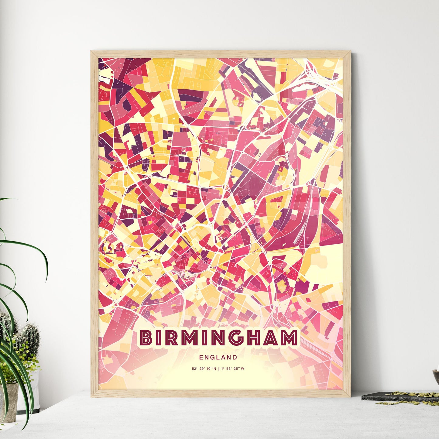 Colorful Birmingham England Fine Art Map Hot Red