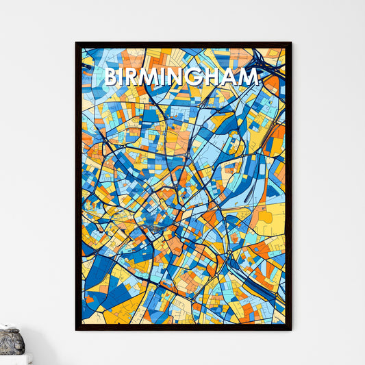 BIRMINGHAM ENGLAND Vibrant Colorful Art Map Poster Blue Orange