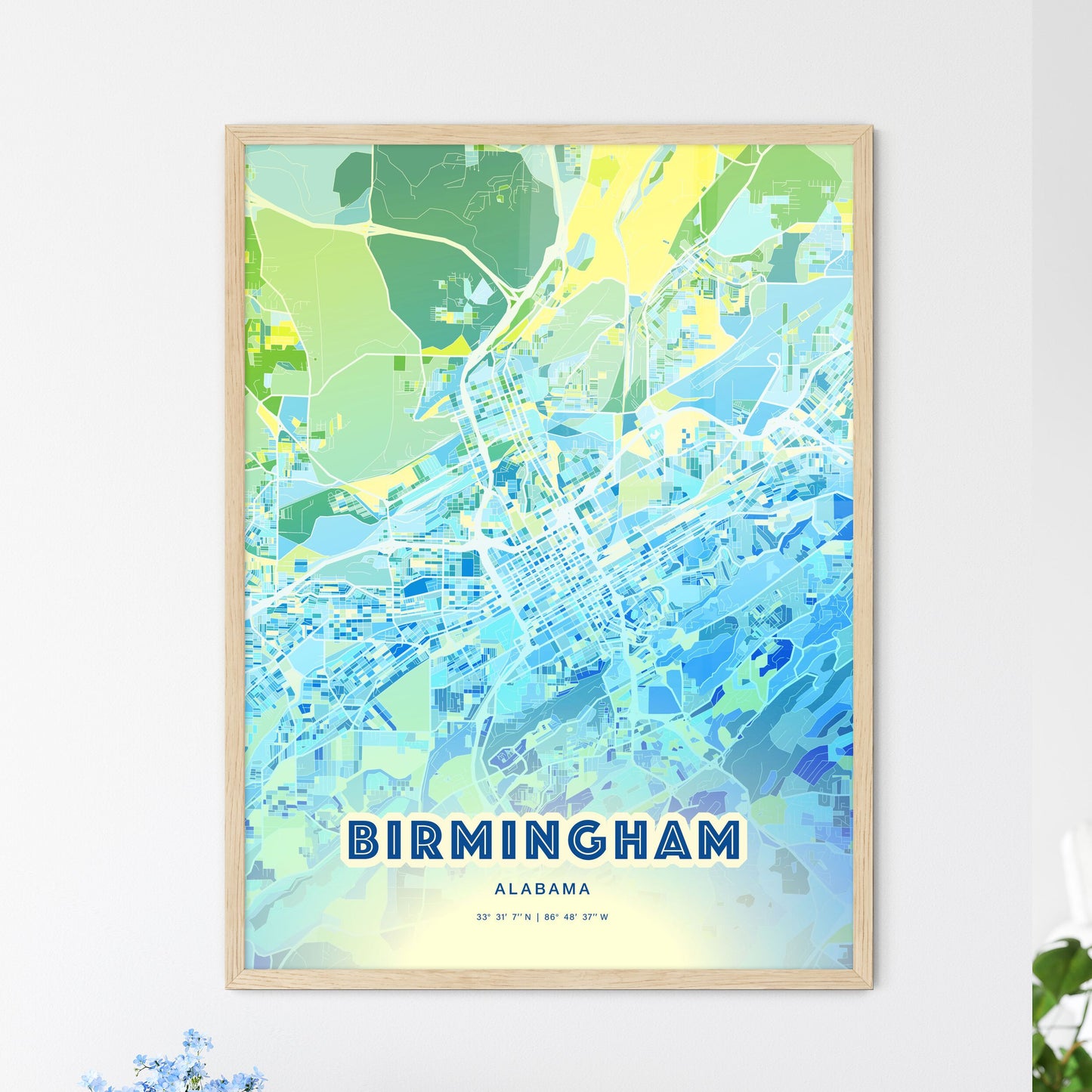 Colorful Birmingham Alabama Fine Art Map Cool Blue