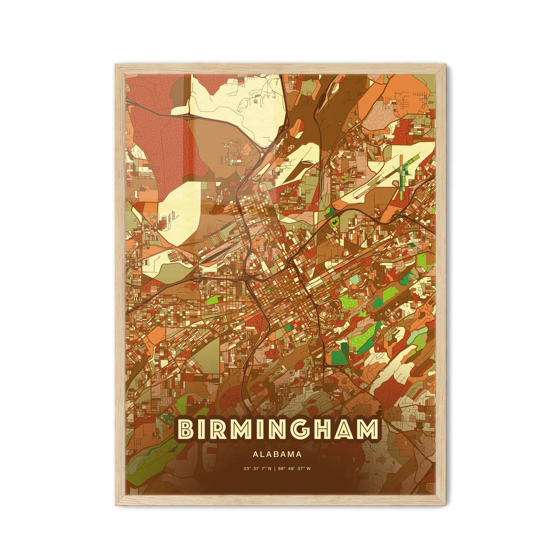 Colorful Birmingham Alabama Fine Art Map Farmhouse