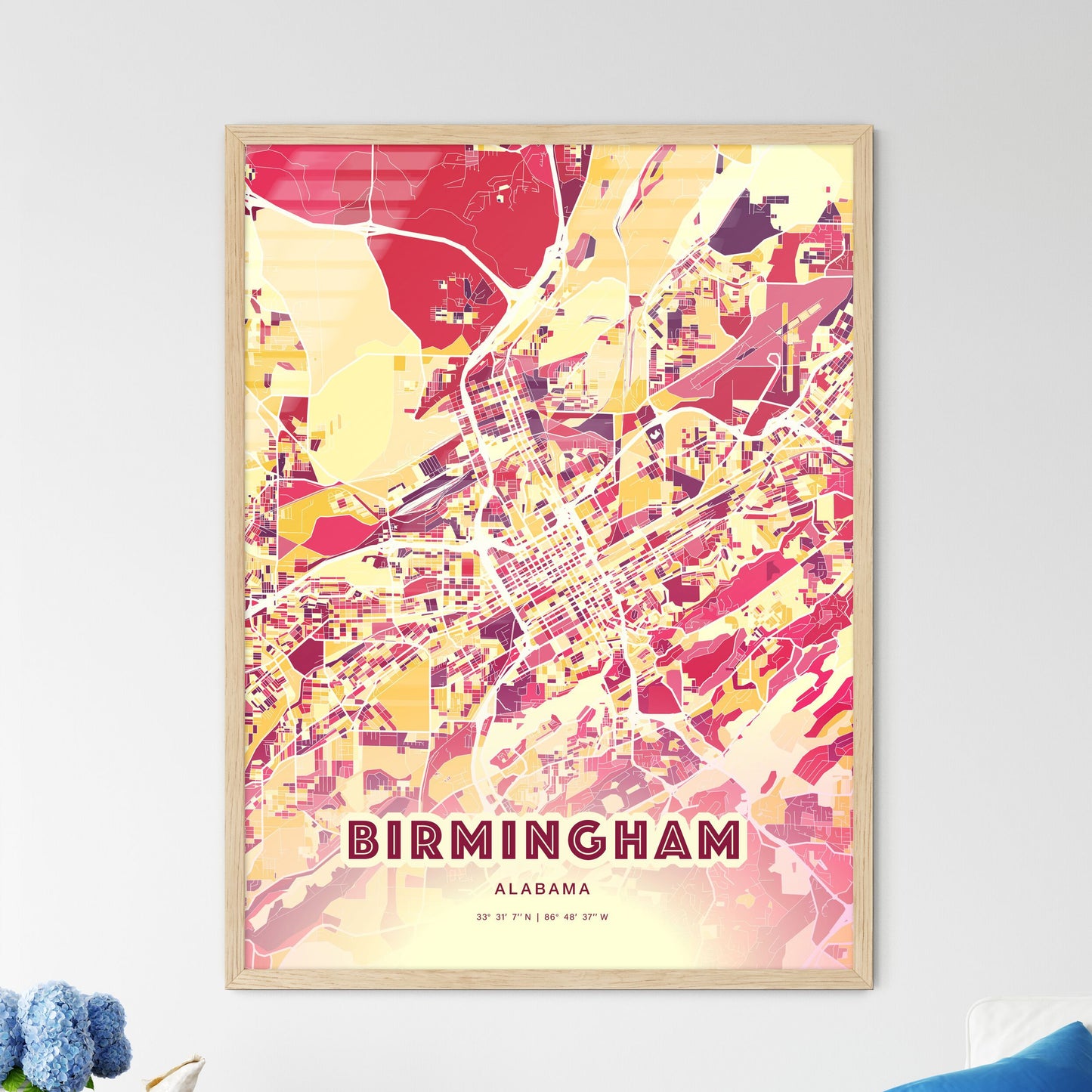 Colorful Birmingham Alabama Fine Art Map Hot Red