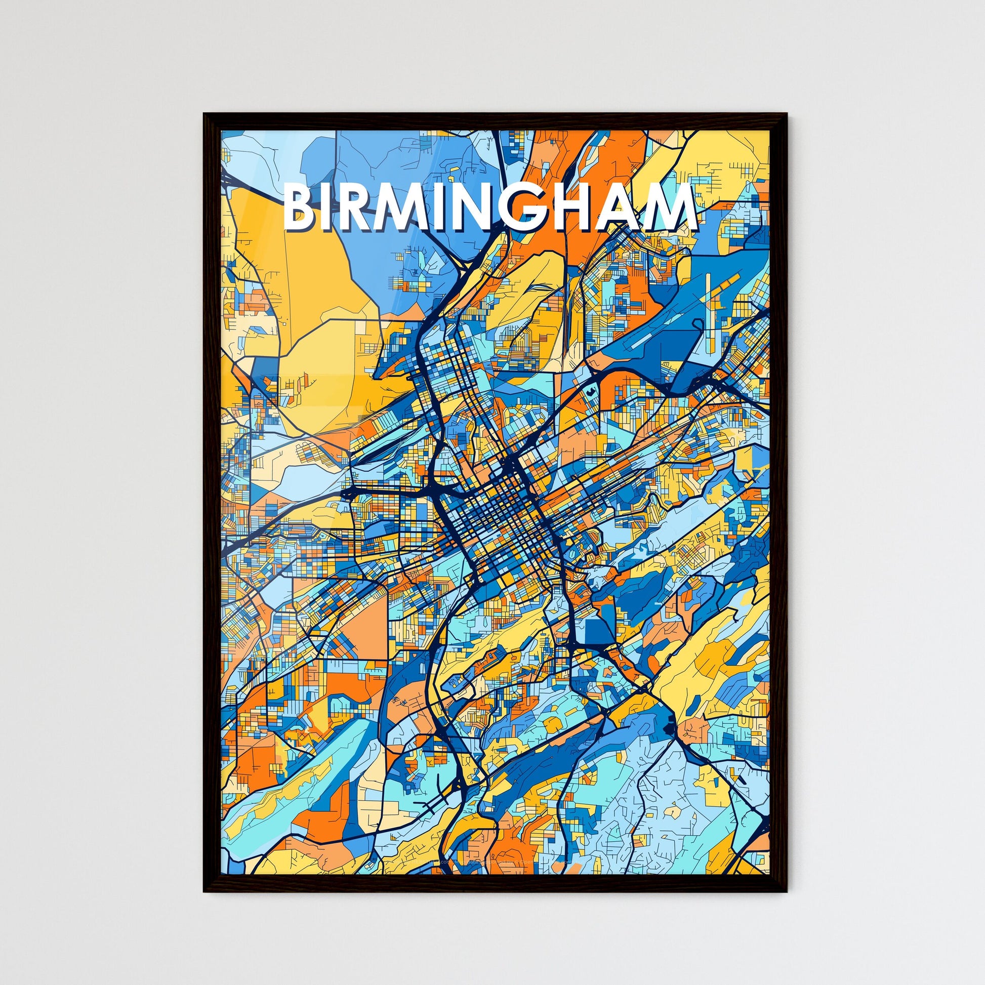 BIRMINGHAM ALABAMA Vibrant Colorful Art Map Poster Blue Orange