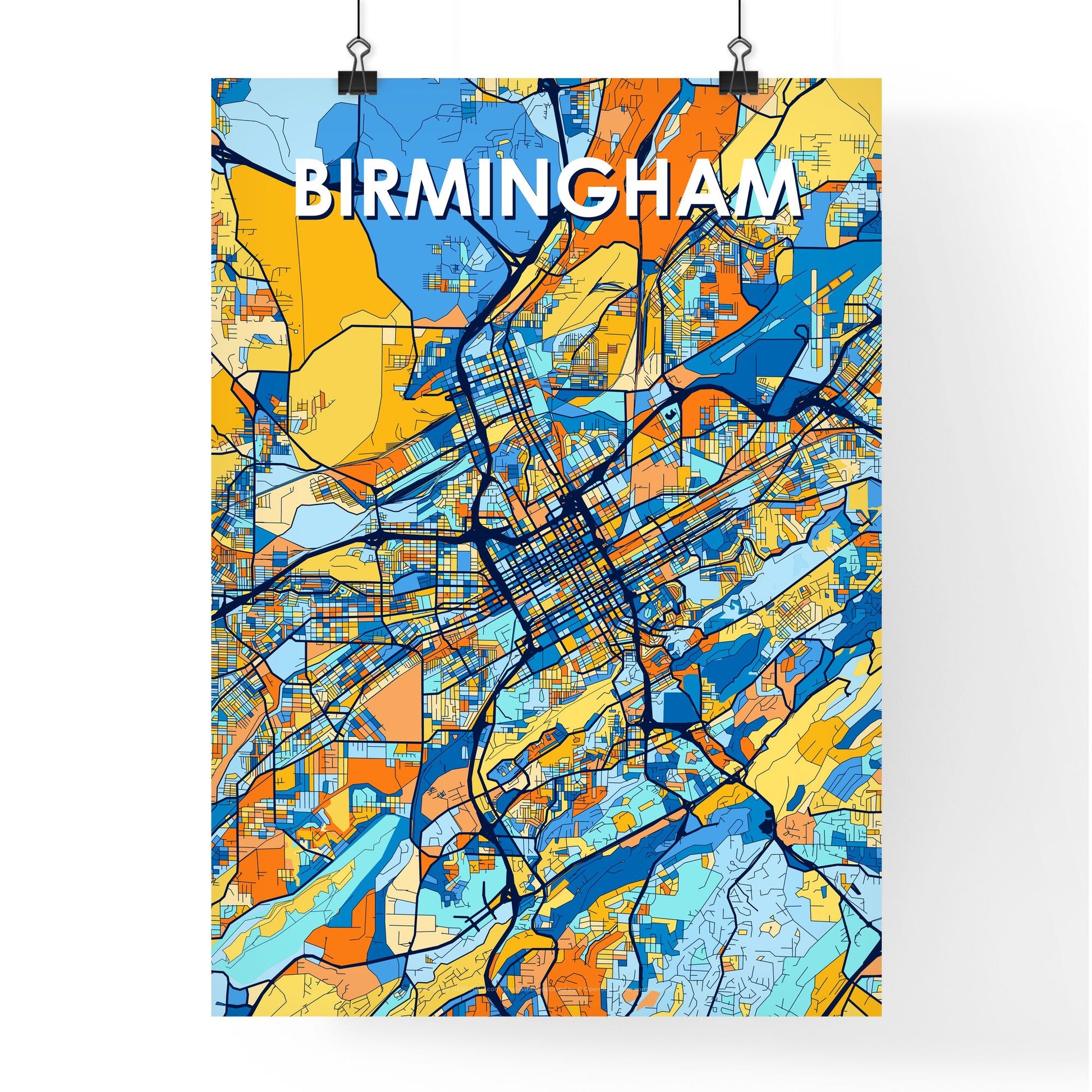 BIRMINGHAM ALABAMA Vibrant Colorful Art Map Poster Blue Orange