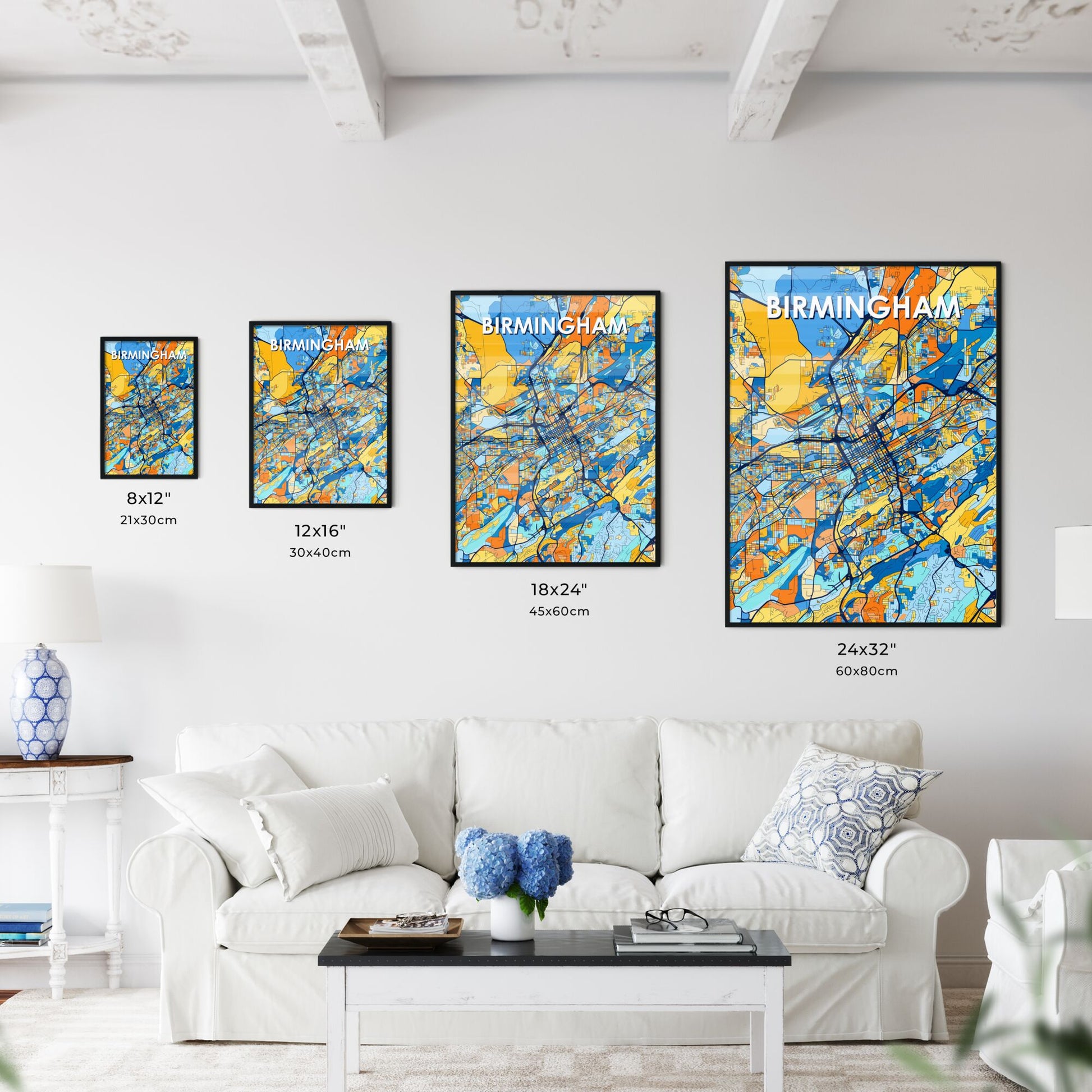 BIRMINGHAM ALABAMA Vibrant Colorful Art Map Poster Blue Orange