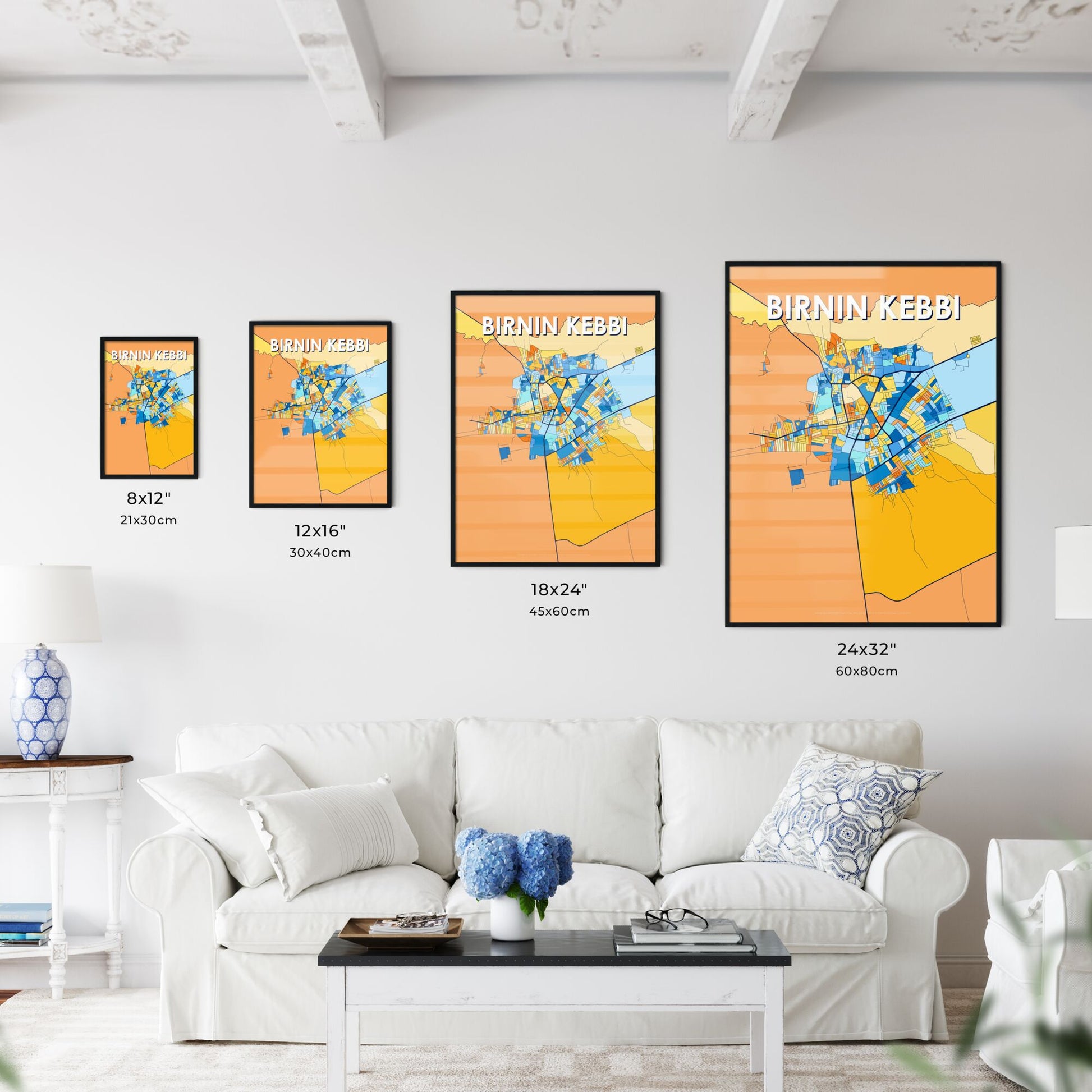 BIRNIN KEBBI NIGERIA Vibrant Colorful Art Map Poster Blue Orange