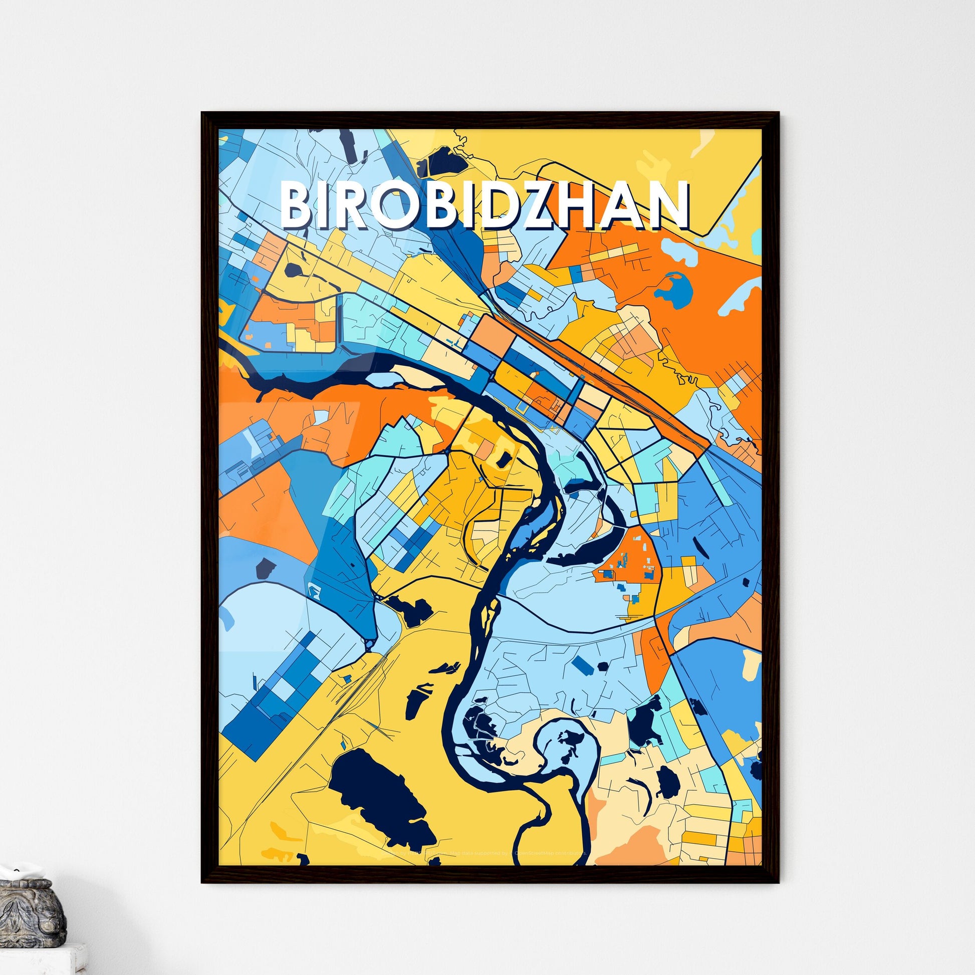 BIROBIDZHAN RUSSIA Vibrant Colorful Art Map Poster Blue Orange