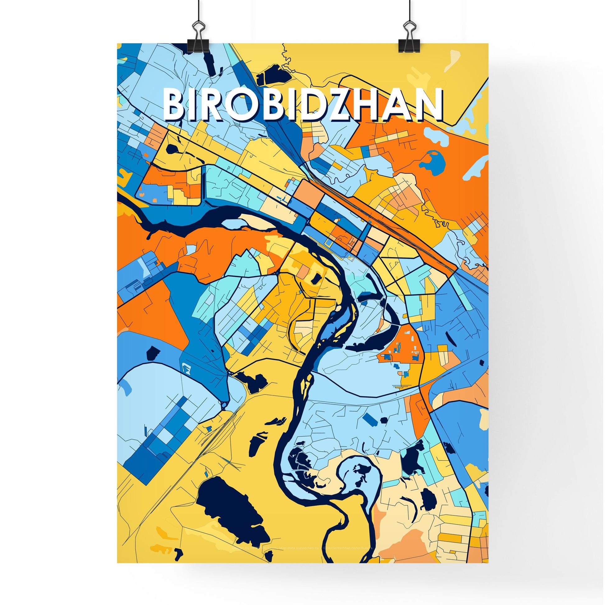 BIROBIDZHAN RUSSIA Vibrant Colorful Art Map Poster Blue Orange