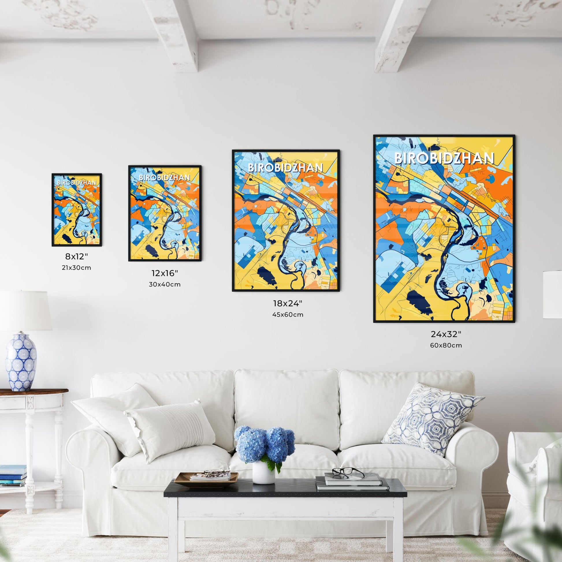 BIROBIDZHAN RUSSIA Vibrant Colorful Art Map Poster Blue Orange