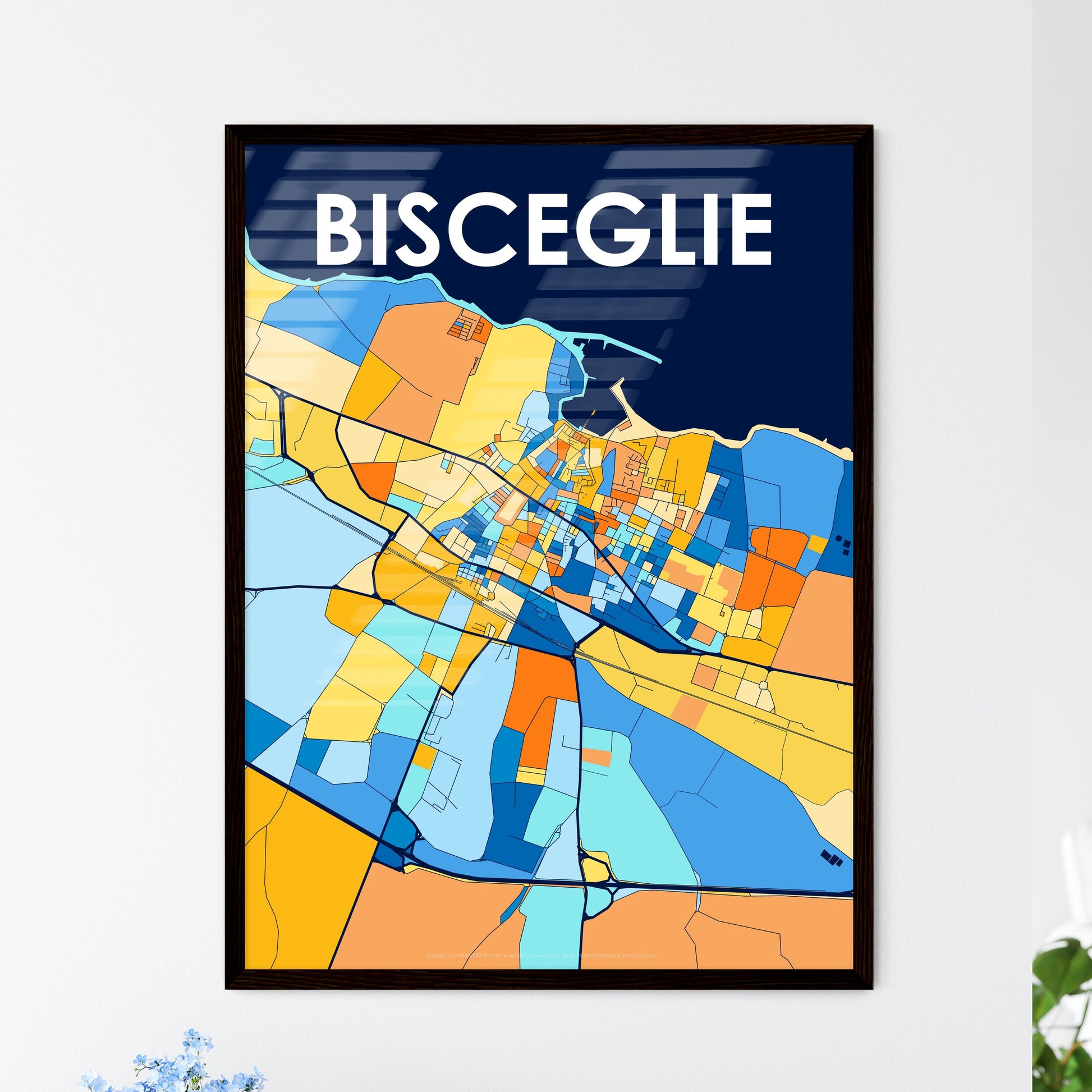 BISCEGLIE ITALY Vibrant Colorful Art Map Poster Blue Orange