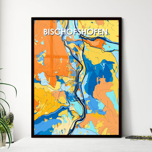 BISCHOFSHOFEN AUSTRIA Vibrant Colorful Art Map Poster Blue Orange