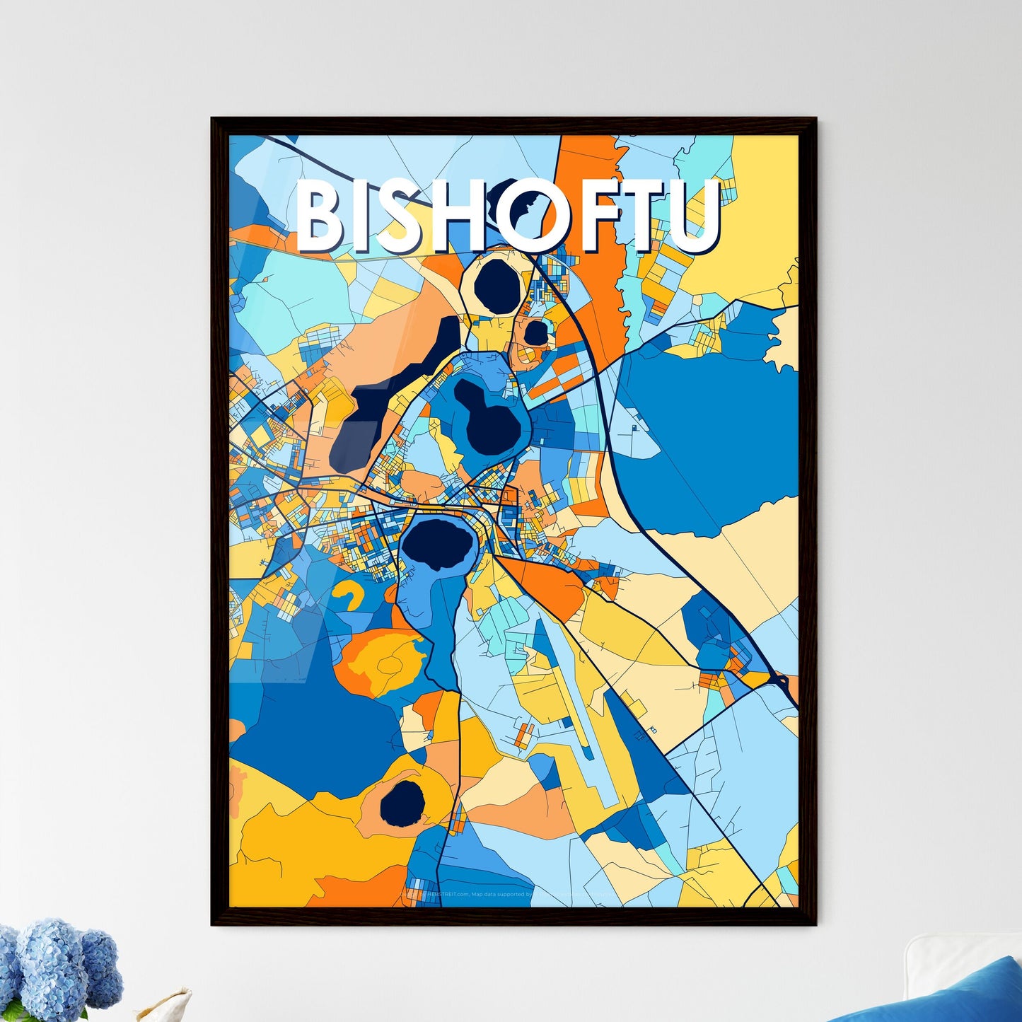 BISHOFTU ETHIOPIA Vibrant Colorful Art Map Poster Blue Orange