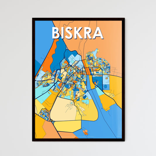 BISKRA ALGERIA Vibrant Colorful Art Map Poster Blue Orange