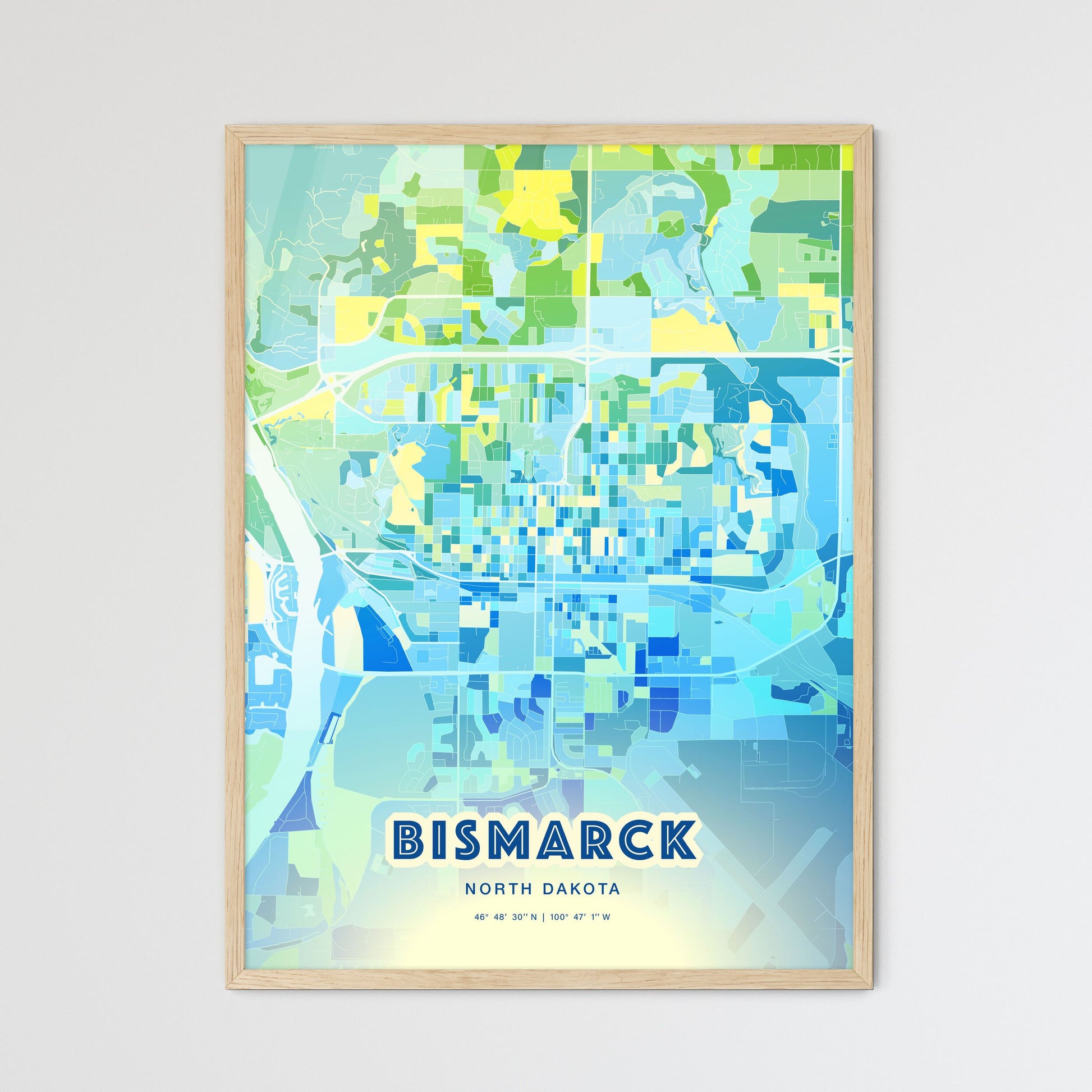 Colorful Bismarck North Dakota Fine Art Map Cool Blue