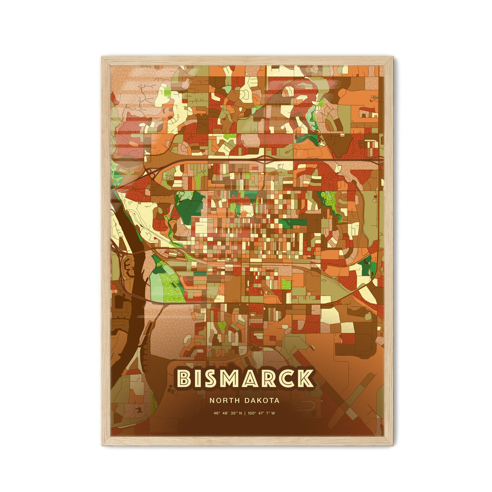 Colorful Bismarck North Dakota Fine Art Map Farmhouse