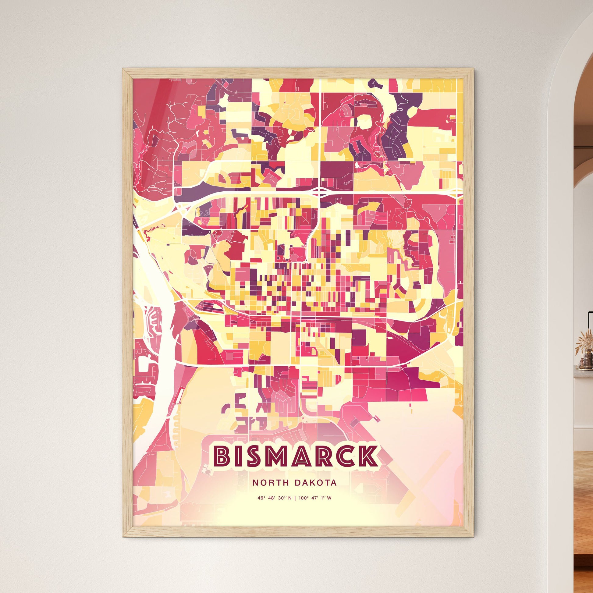 Colorful Bismarck North Dakota Fine Art Map Hot Red