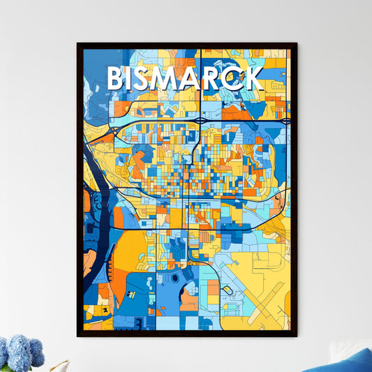 BISMARCK NORTH DAKOTA Vibrant Colorful Art Map Poster Blue Orange