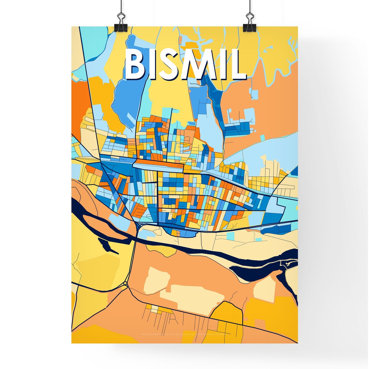 BISMIL TURKEY Vibrant Colorful Art Map Poster Blue Orange