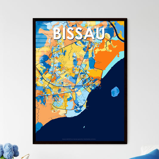 BISSAU GUINEA BISSAU Vibrant Colorful Art Map Poster Blue Orange