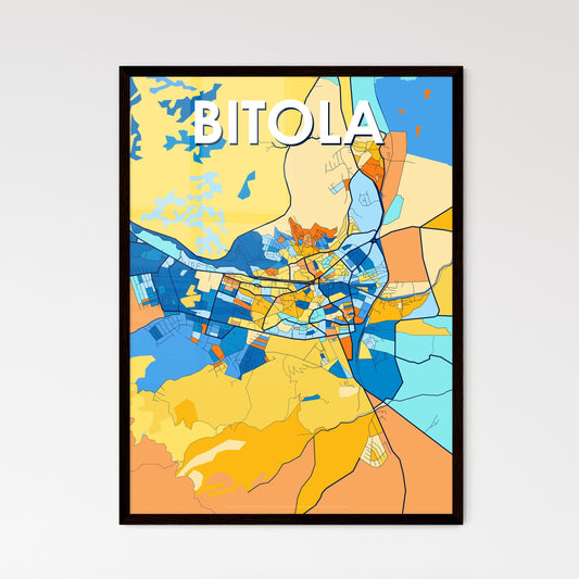 BITOLA NORTH MACEDONIA Vibrant Colorful Art Map Poster Blue Orange