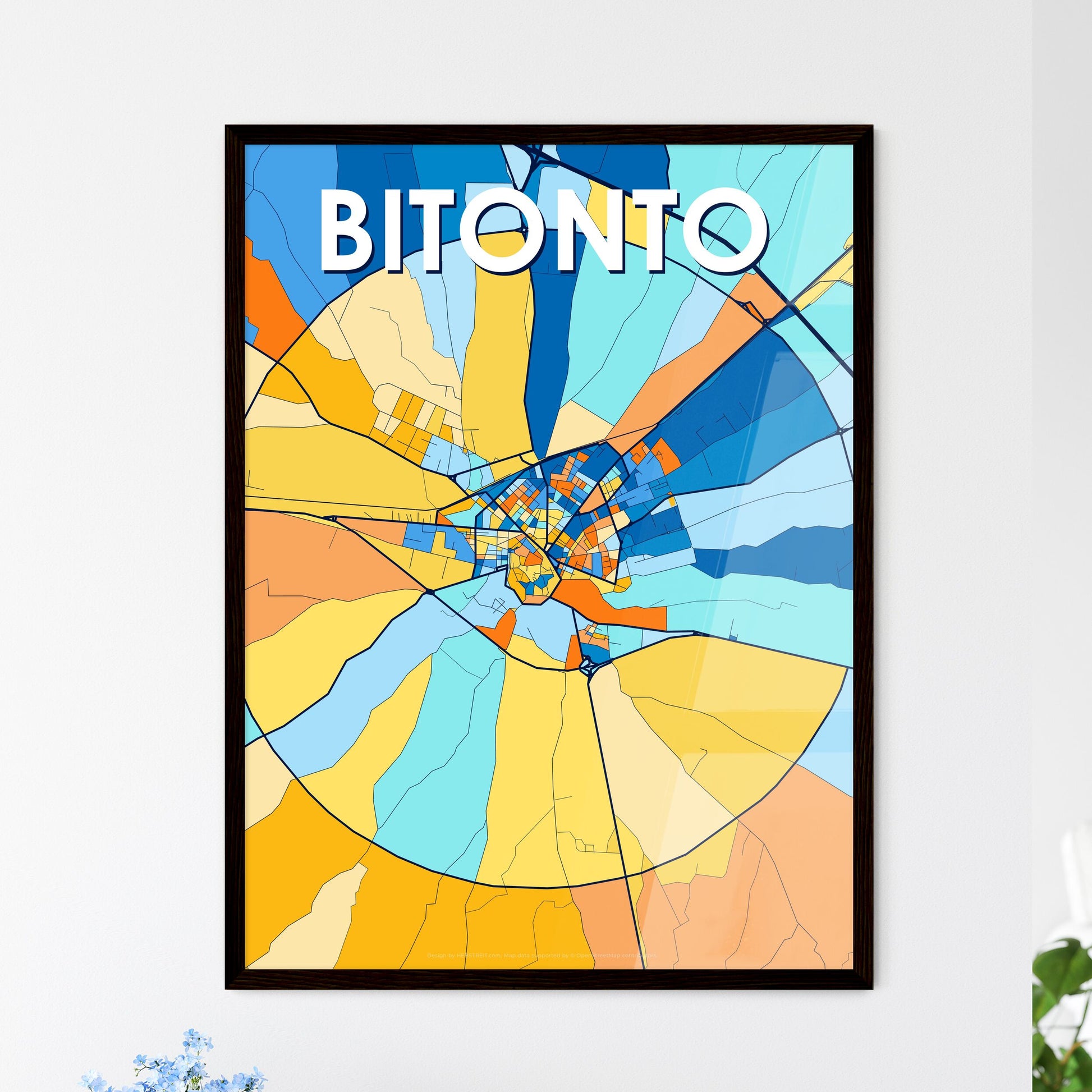 BITONTO ITALY Vibrant Colorful Art Map Poster Blue Orange