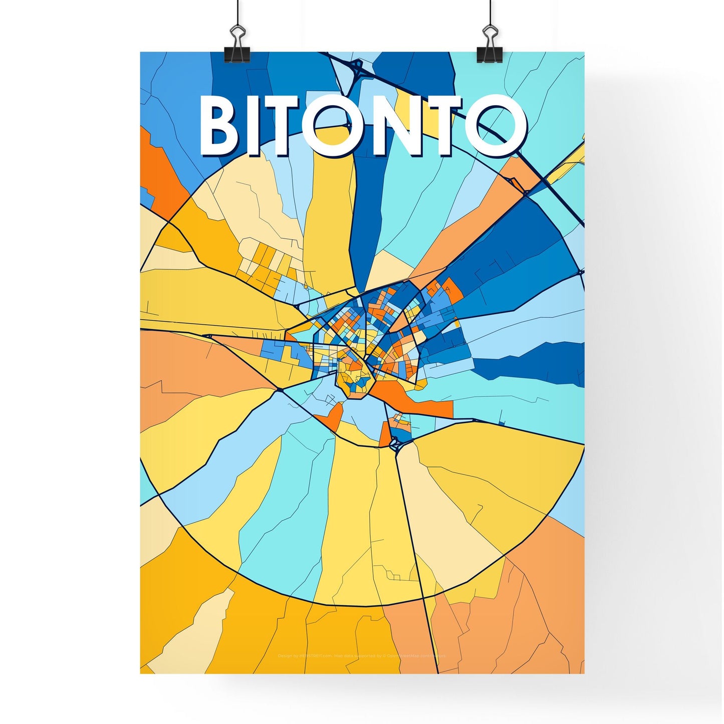 BITONTO ITALY Vibrant Colorful Art Map Poster Blue Orange