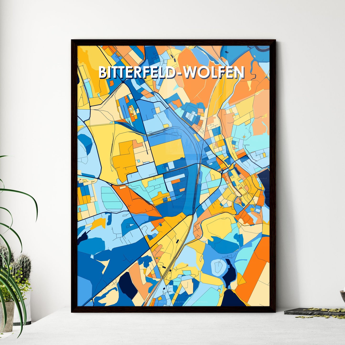 BITTERFELD-WOLFEN GERMANY Vibrant Colorful Art Map Poster Blue Orange