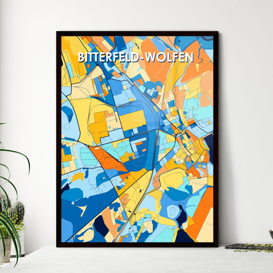 BITTERFELD-WOLFEN GERMANY Vibrant Colorful Art Map Poster Blue Orange