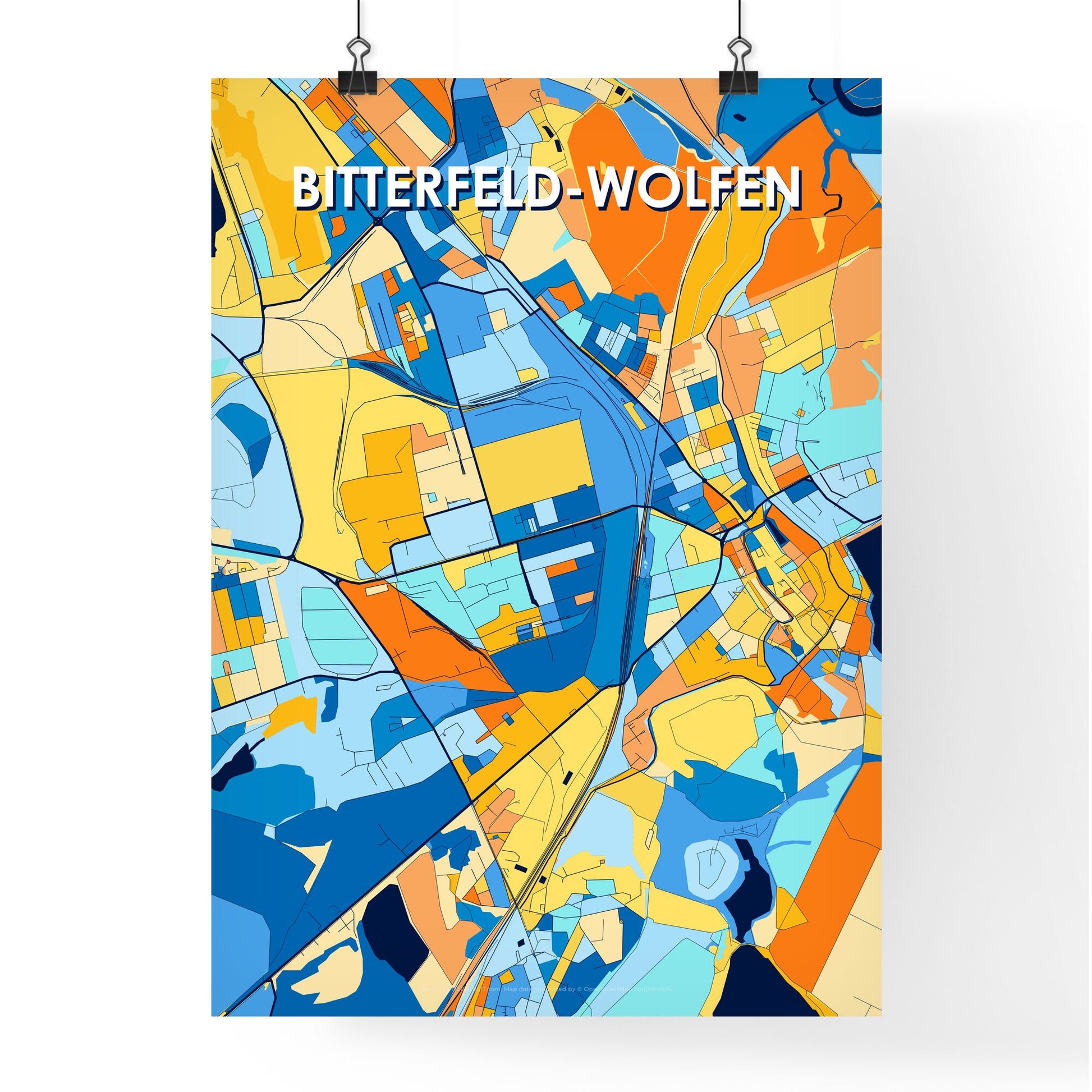 BITTERFELD-WOLFEN GERMANY Vibrant Colorful Art Map Poster Blue Orange