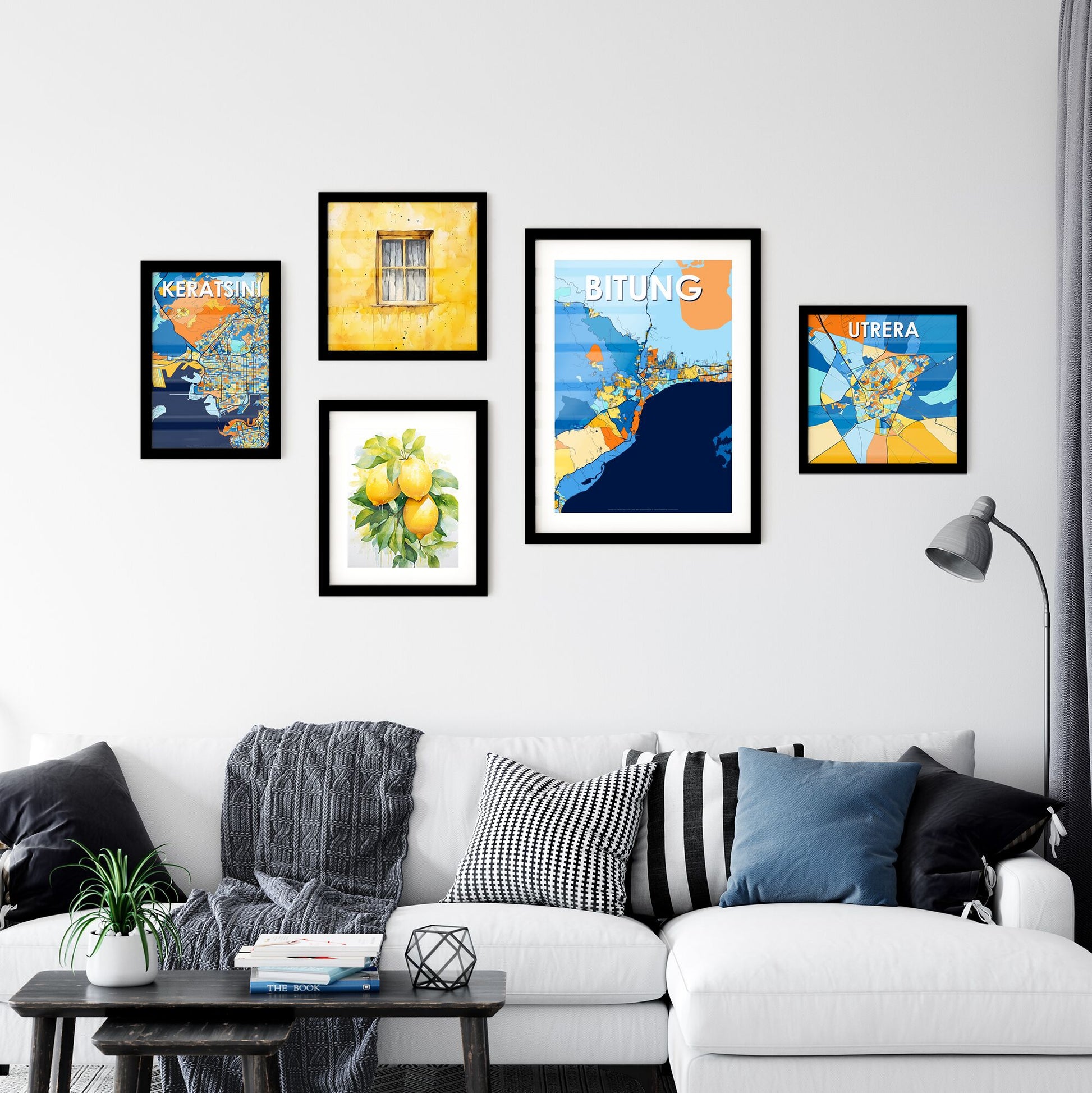 BITUNG INDONESIA Vibrant Colorful Art Map Poster Blue Orange